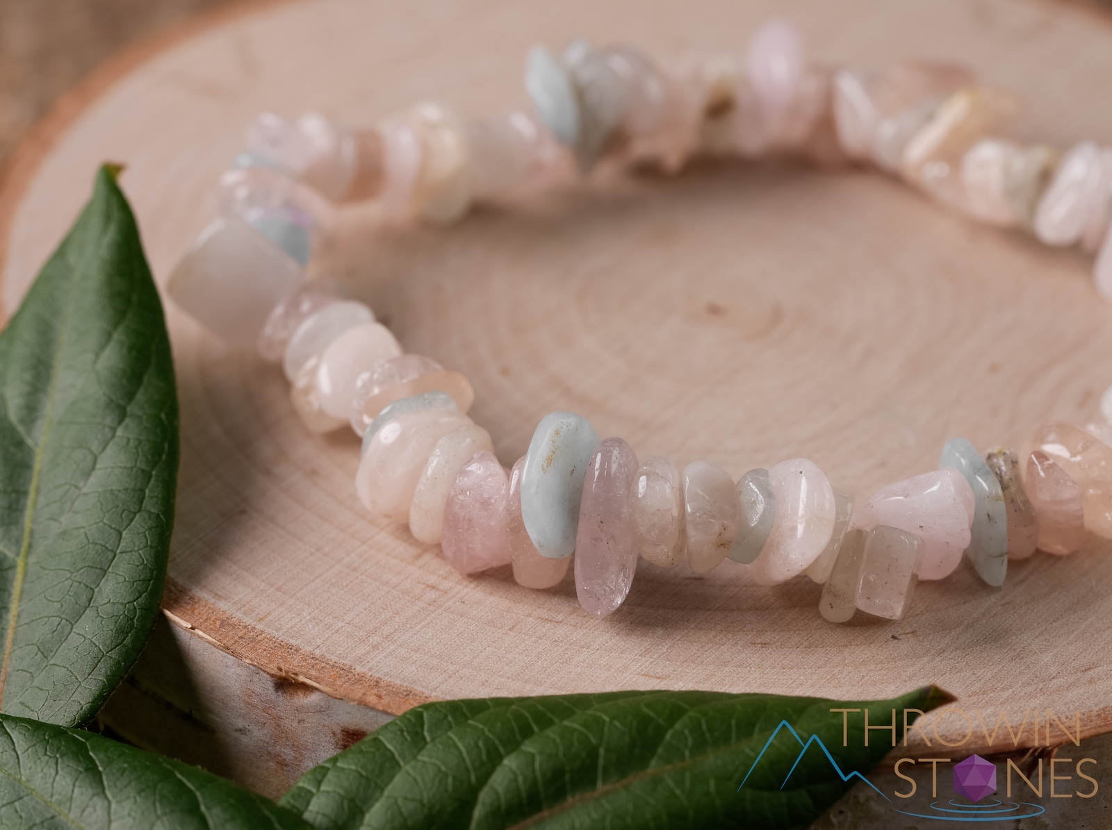 AQUAMARINE & MORGANITE Crystal Beaded Bracelet - Handmade Healing Gemstone Chip Bracelet for Women - Perfect for Meditation, Yoga & Spiritual Healing (E0630)