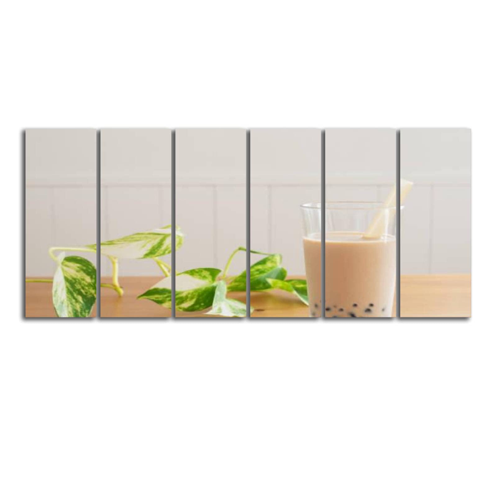6 Panel Canvas Wall Art - Framed Pearl Milk Tea Print Painting Poster for Living Room & Bedroom Decor | Ready to Hang | Modern Home Decoration for Dining Room & Office