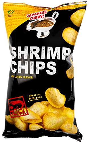 Authentic Japanese Kinjirushi Shrimp Chips - Curry Flavor (3 Pack, 2 oz Each) | Crunchy Asian Snacks for Parties, Movie Nights & On-the-Go Munching