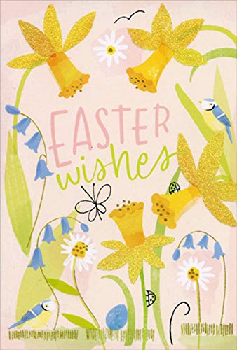Pictura Yellow Daffodils and White Blue Flowers Easter Card - Spring Greeting Card for Easter, Mother's Day, Birthday - Perfect for Home Decor and Gift Giving