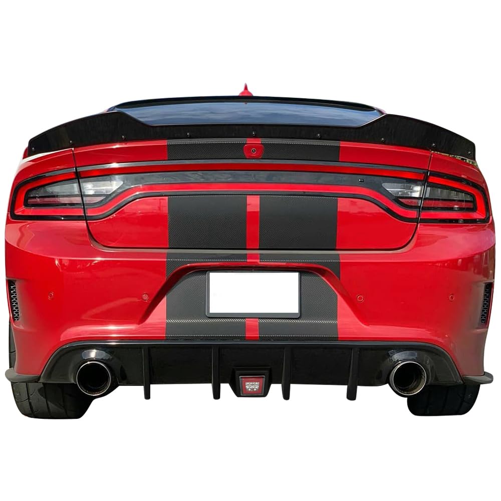 IKON MOTORSPORTS Rear Bumper Diffuser V2 Style Valance Side Aprons with Smoke Brake Light - Compatible with 2015-2023 Dodge Charger SRT | Aggressive Styling Upgrade for Muscle Car Enthusiasts