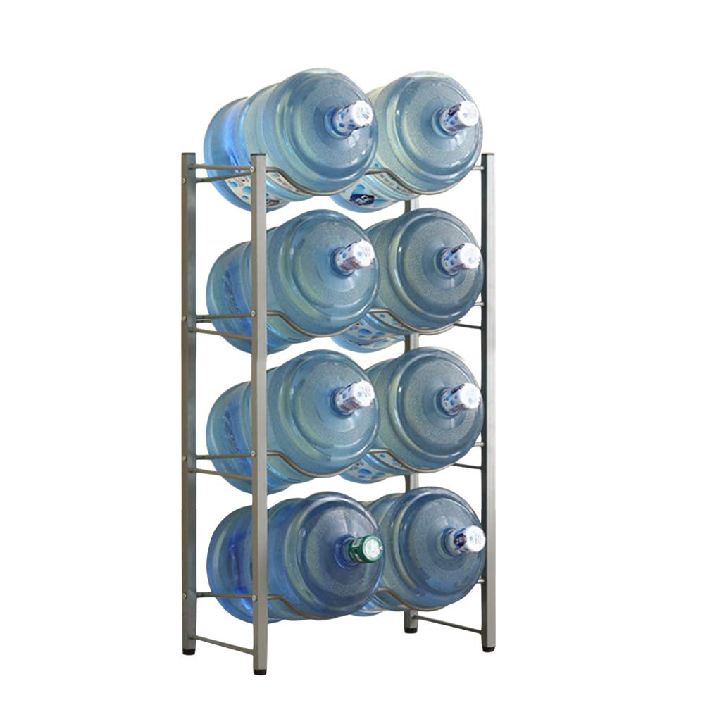 Whiidoom 5 Gallon Water Bottle Rack - Heavy Duty Collapsible 4-Tier Storage Shelf for Cooler Jugs (Silver) - Perfect for Home, Office, or Camping Organization