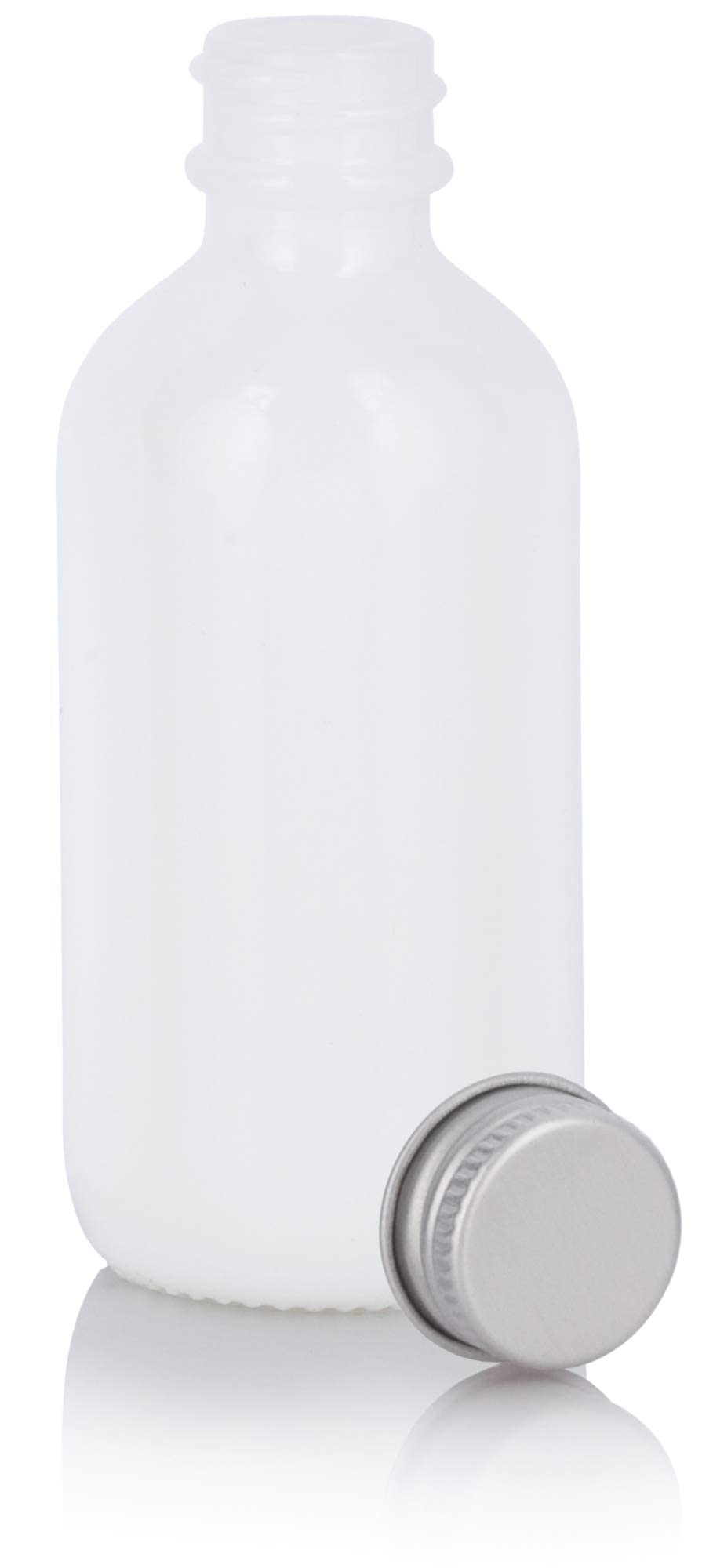 JUVITUS 2 oz Opal White Glass Boston Round Bottle with Silver Screw On Cap (12 Pack) + Funnel - Essential Oil Bottles, DIY Perfume Containers, Travel Toiletry Storage - Perfect for Aromatherapy, Crafting & Home Organization