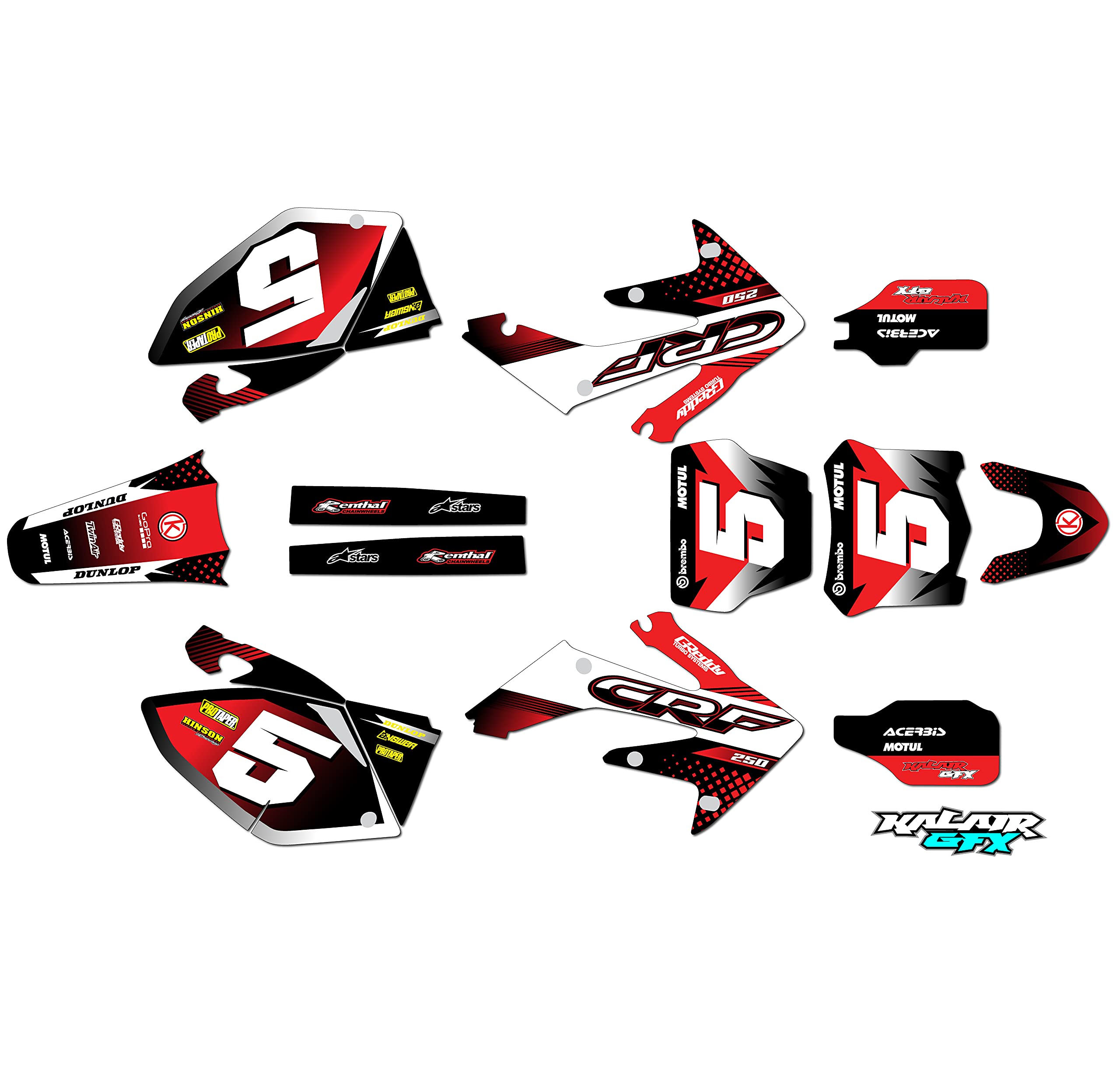 Honda CRF250R (2004-2005) Turbo Series Red 9 Mil Dirt Bike Racing Graphics Decal Sticker Kit - No Plastics Included | Custom Motocross Design for Off-Road & Track Racing