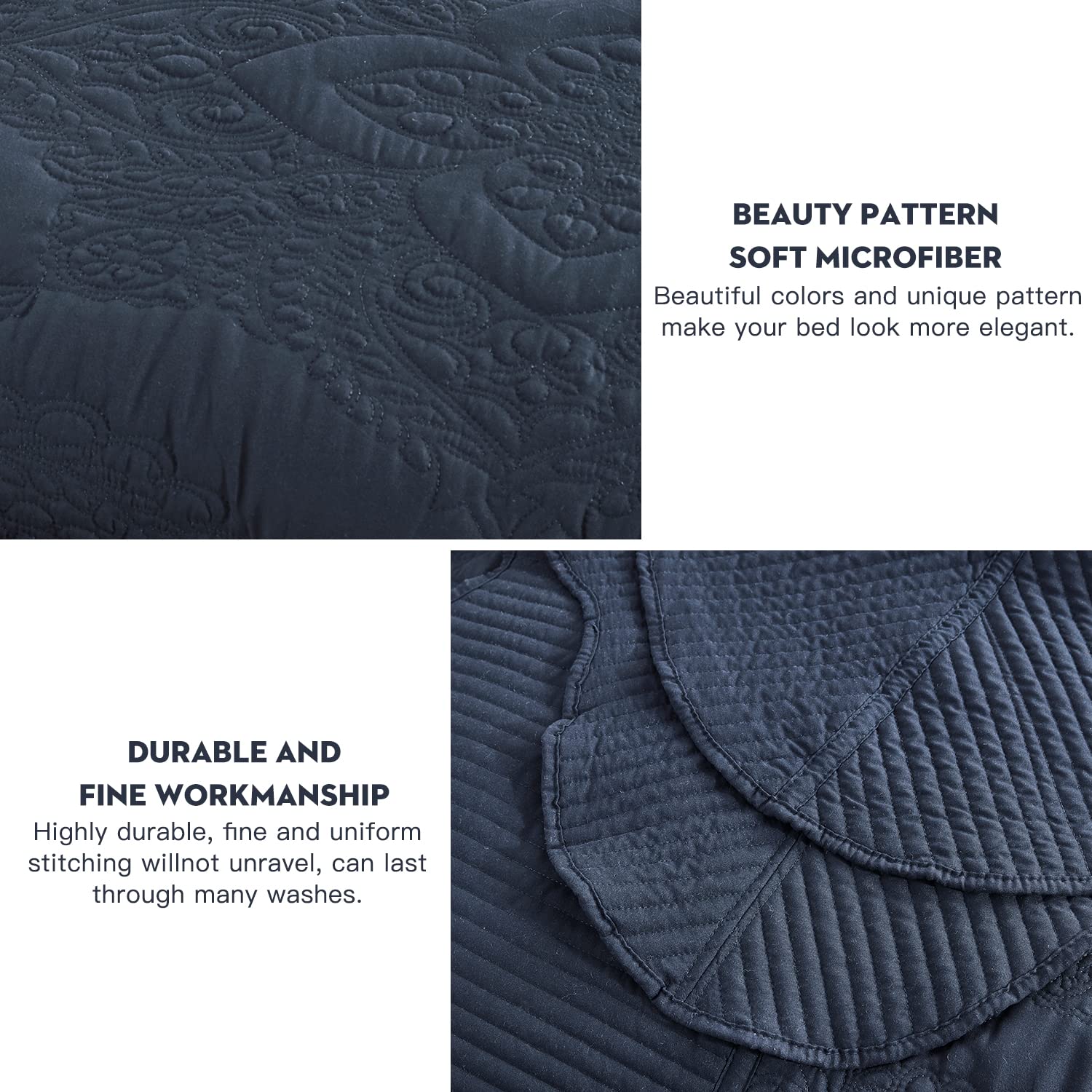 Oversized King Bedspread Set - Lightweight Reversible Quilted Coverlet & 5-Piece Bedding - 100% Microfiber Comforter for King/Cal King - Navy Blue - Perfect for All-Season Comfort in Bedroom, Guest Room or Dorm