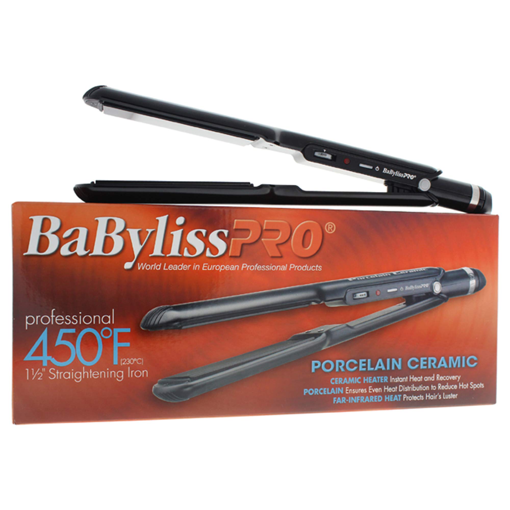 BaBylissPRO Porcelain Ceramic Hair Straightener - 1.5 Inch Flat Iron for Smooth & Shiny Hair - Perfect for Home Use & Salon Styling