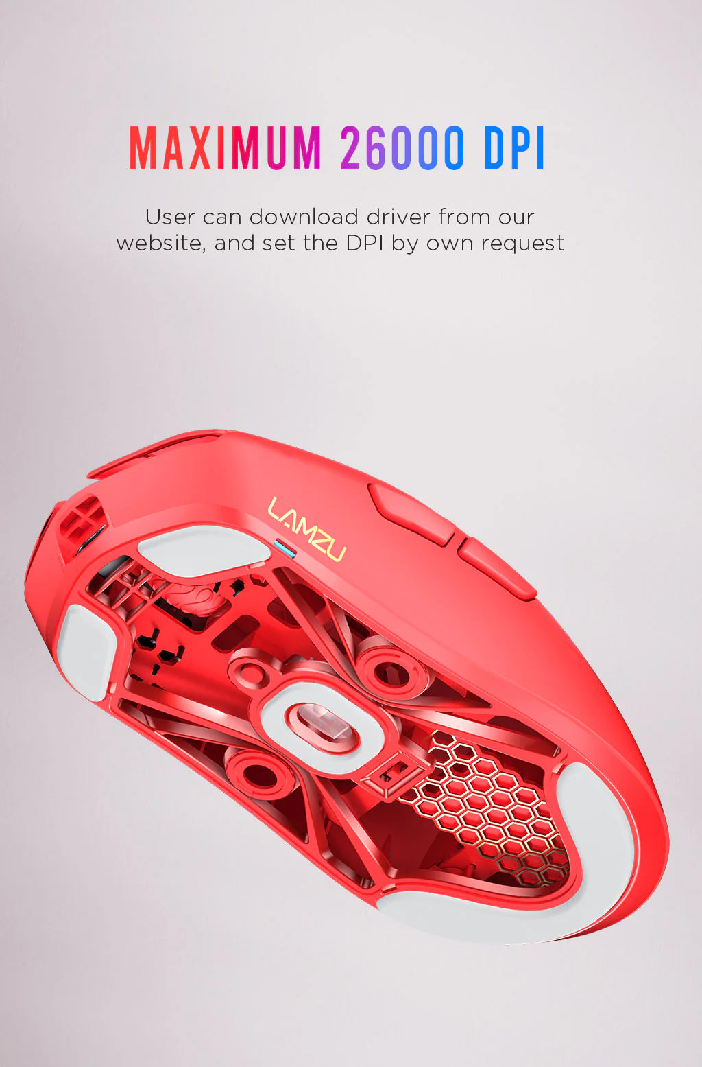 Lamzu Maya Wireless Gaming Mouse - Imperial Red (4K Compatible) | Lightweight Ergonomic Design for FPS, MOBA & Esports | PC & Mac Gaming Accessories
