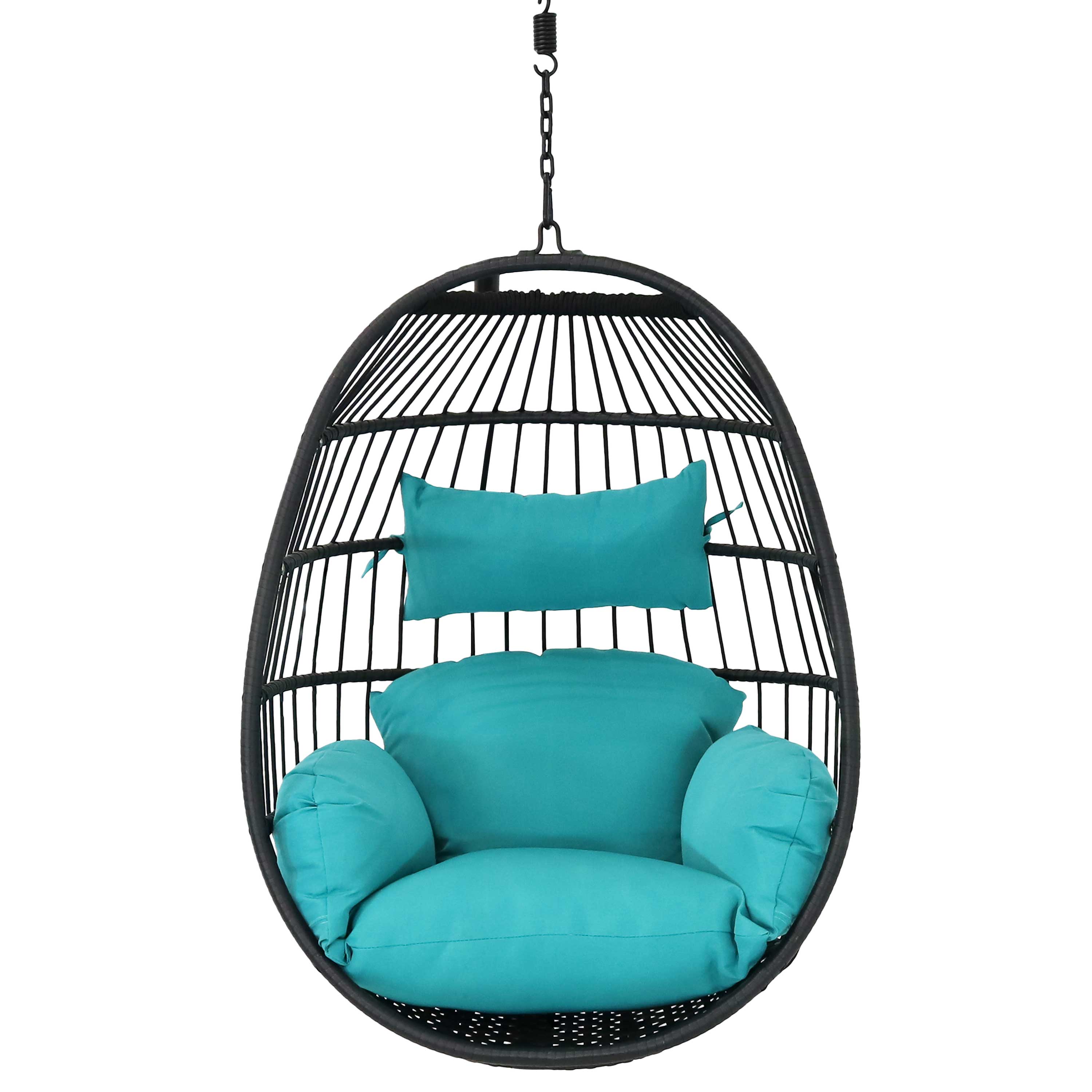Sunnydaze Dalia Outdoor Hanging Egg Chair with Comfortable Seat Cushions - Perfect for Patio, Garden, Backyard Relaxation & Boho Decor