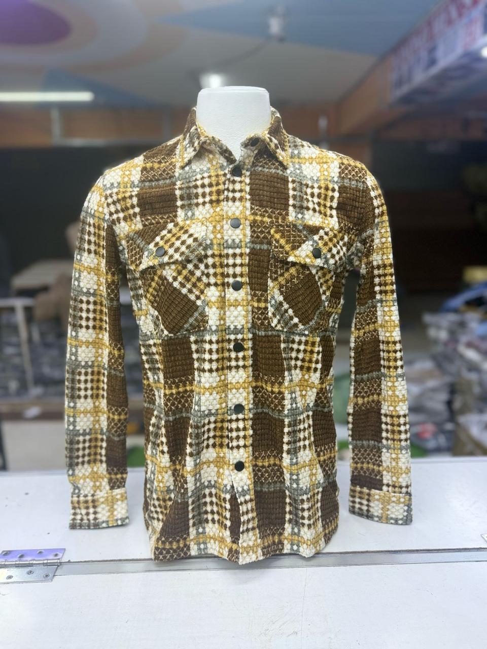 Stylish Men's Textured Checkered Long Sleeve Button Down Shirt - Casual Office Wear & Fall Fashion Essential