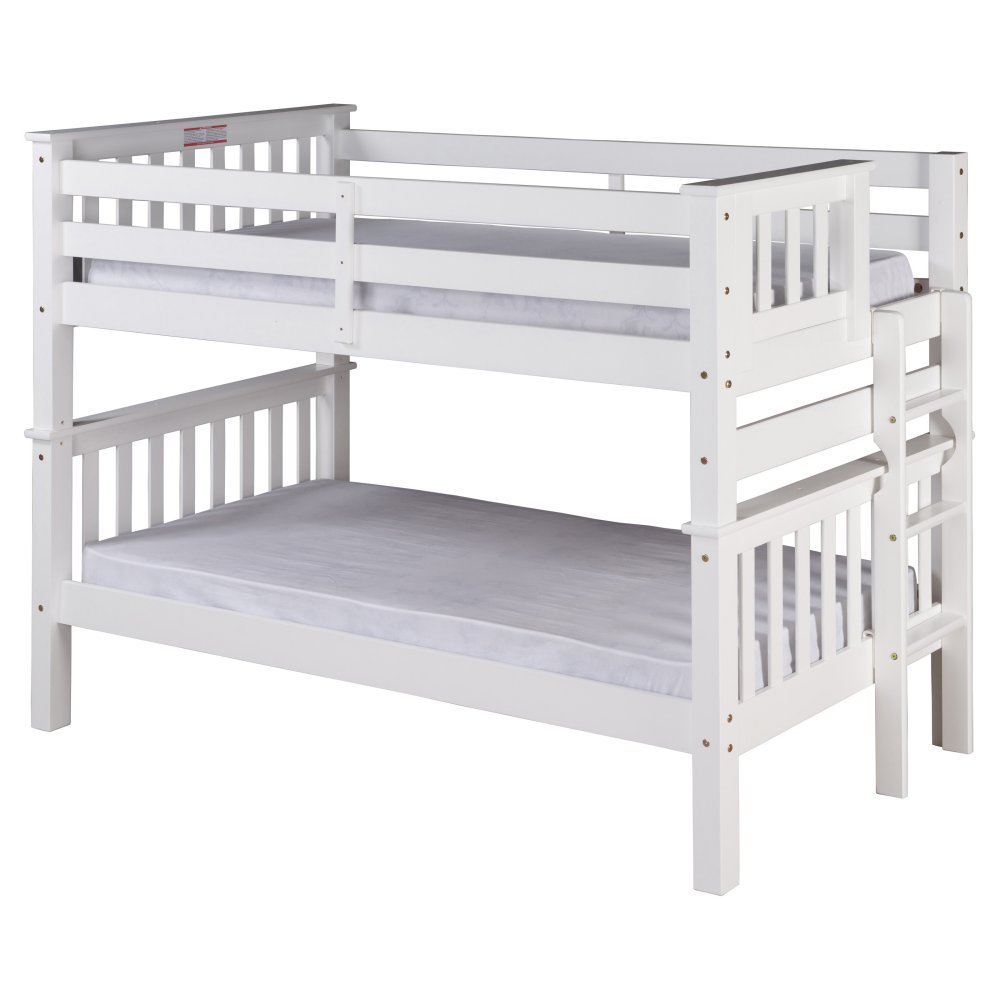 Camaflexi Santa Fe Mission Low Bunk Bed Twin Over Twin with End Ladder - White Finish - Space Saving Kids Bedroom Furniture for Small Rooms & Shared Spaces