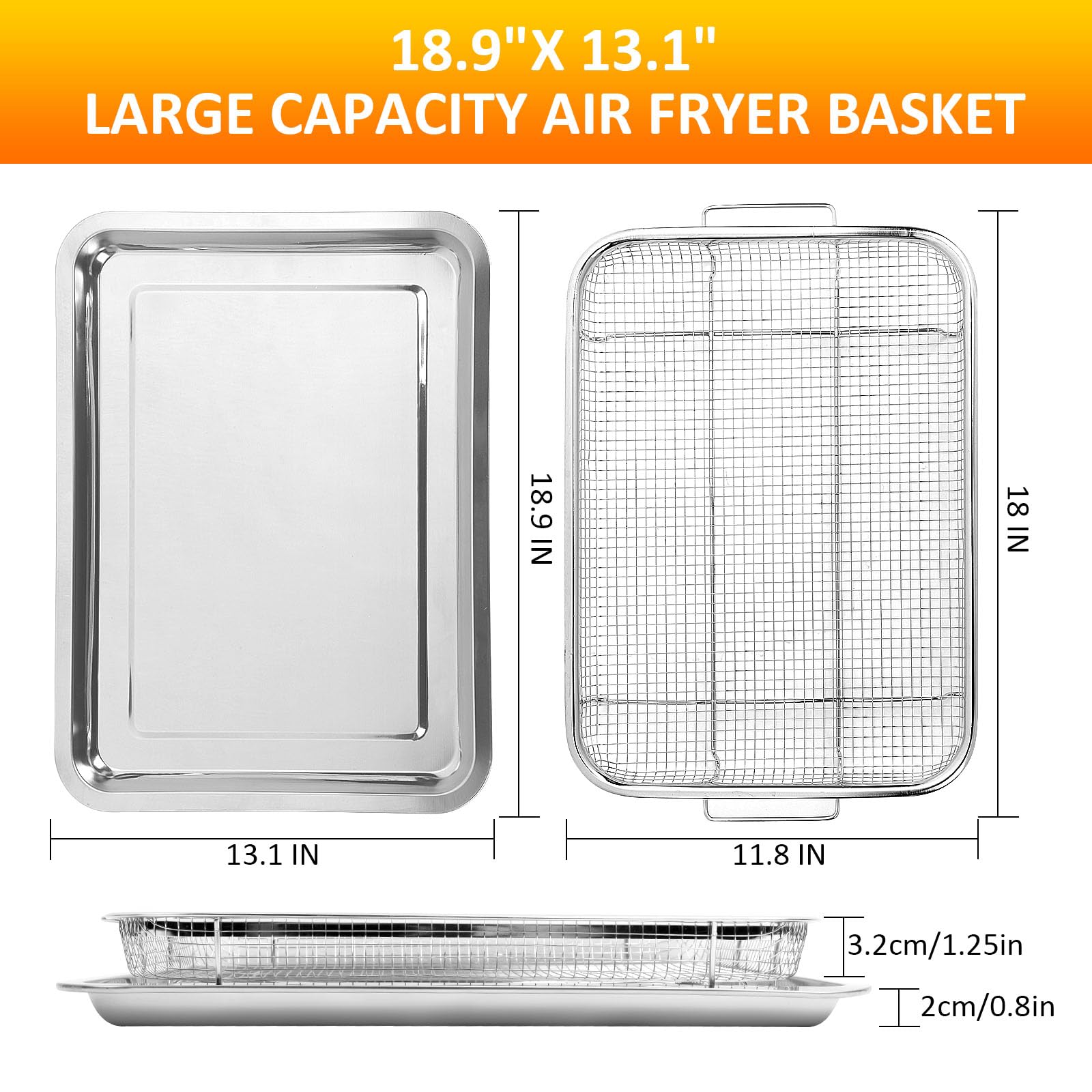 Stainless Steel Air Fryer Basket for Oven - 18.9
