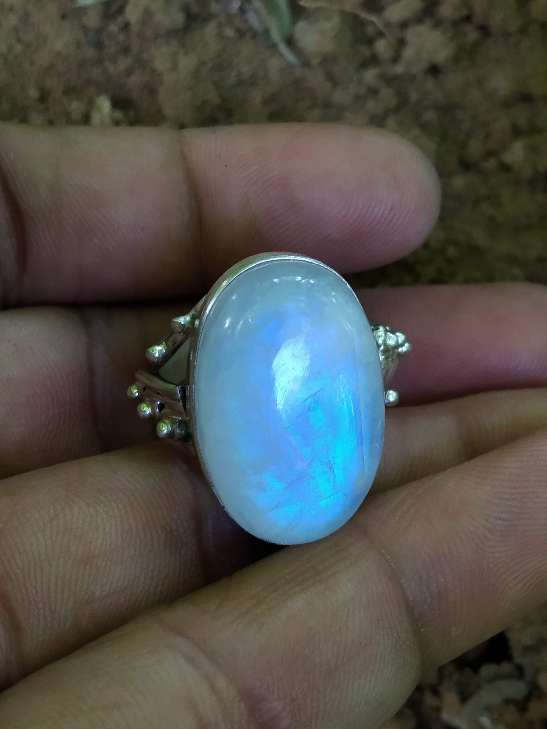 Rainbow Moonstone Silver Ring – Handmade Vintage Jewelry for Engagement, Bridal & Boho Style | Genuine Stone Solitaire Statement Ring – Perfect Gift for Her, Wedding, Anniversary & Special Occasions