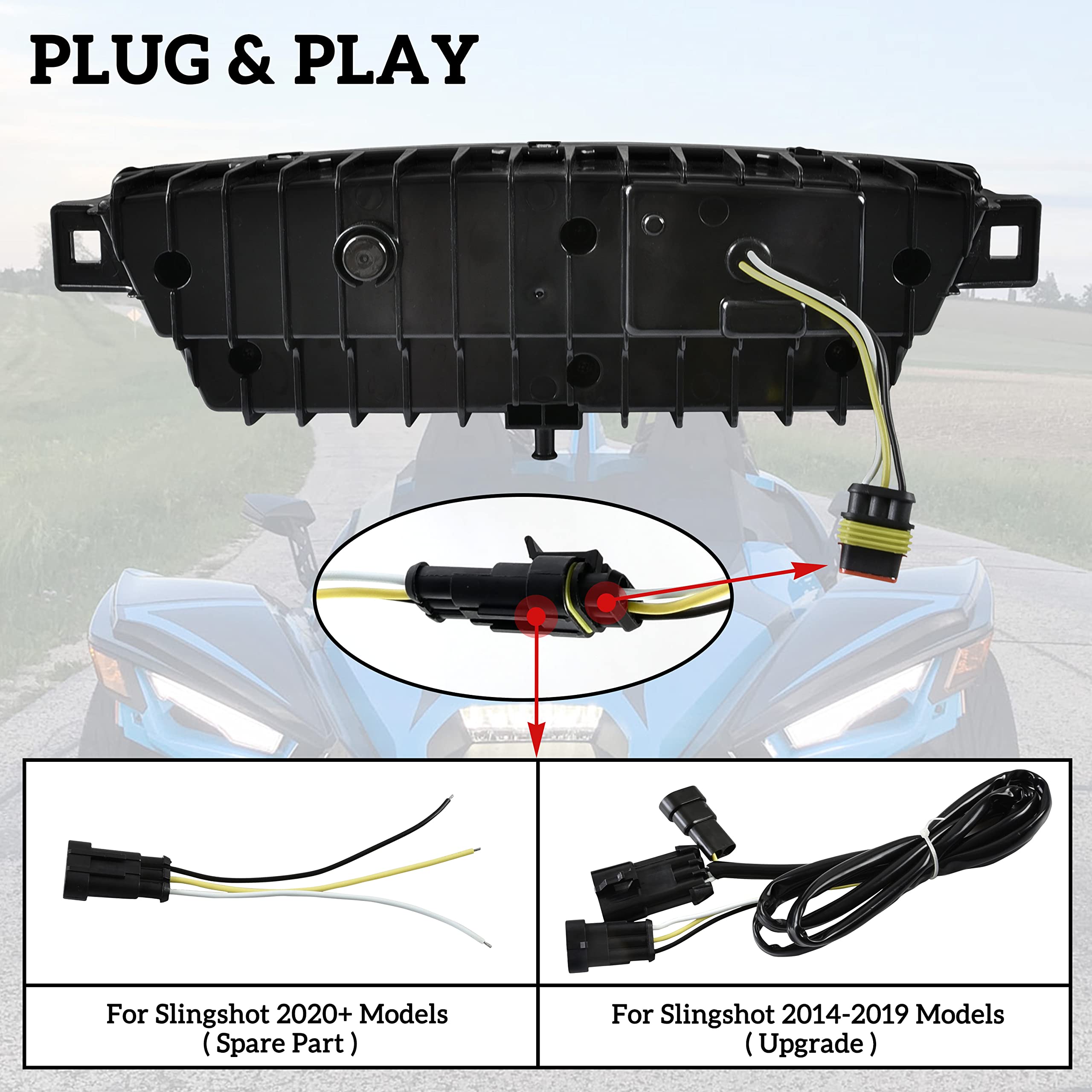 Polaris Slingshot LED Headlight Assembly - Center Headlight Kit Compatible with 2020-2023 S/R/SL/SLR/GT Models | High-Performance Lighting Upgrade for Night Driving & Customization