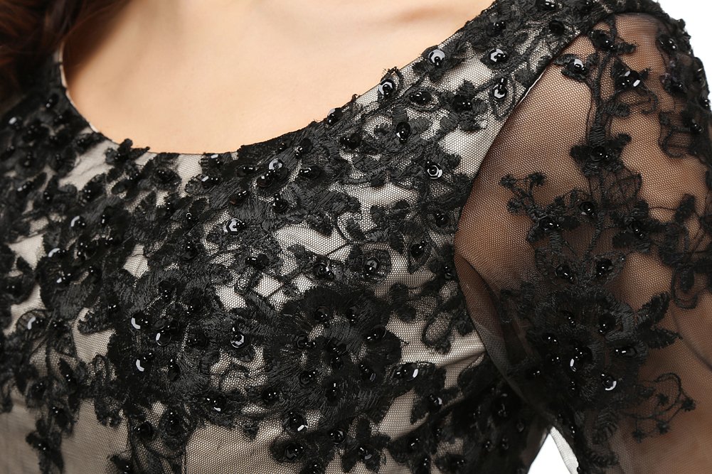 Kivary Women's Sheer Vintage Half Sleeve Champagne & Black Formal Dress for Mother of the Bride - Elegant Wedding Guest, Cocktail Party & Special Occasion Attire