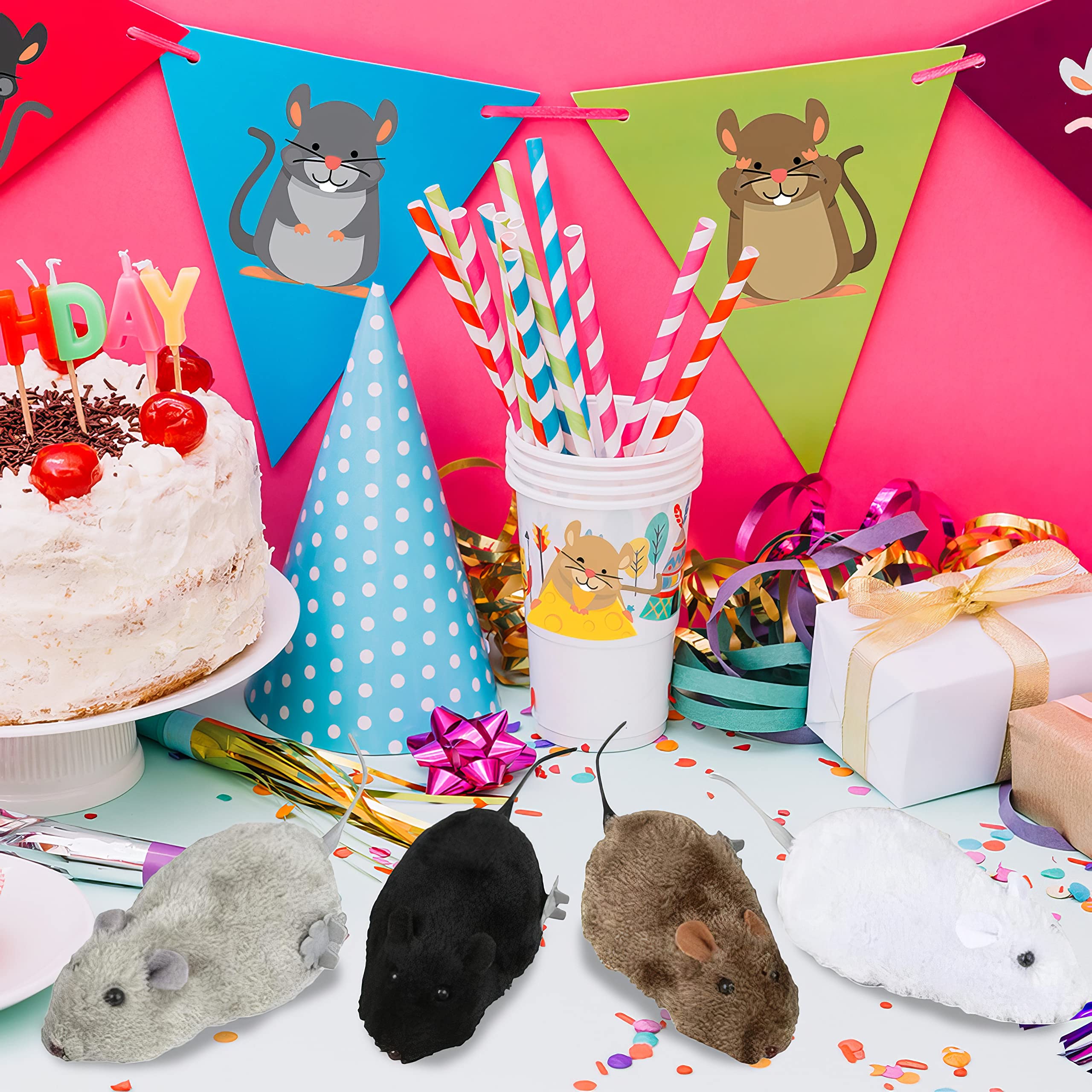 ArtCreativity Wind Up Mouse Toys - Set of 4 Colorful Mechanical Prank Toys for Kids | No Batteries Needed | Perfect for Birthday Party Favors, Goody Bags, Classroom Rewards & Practical Jokes