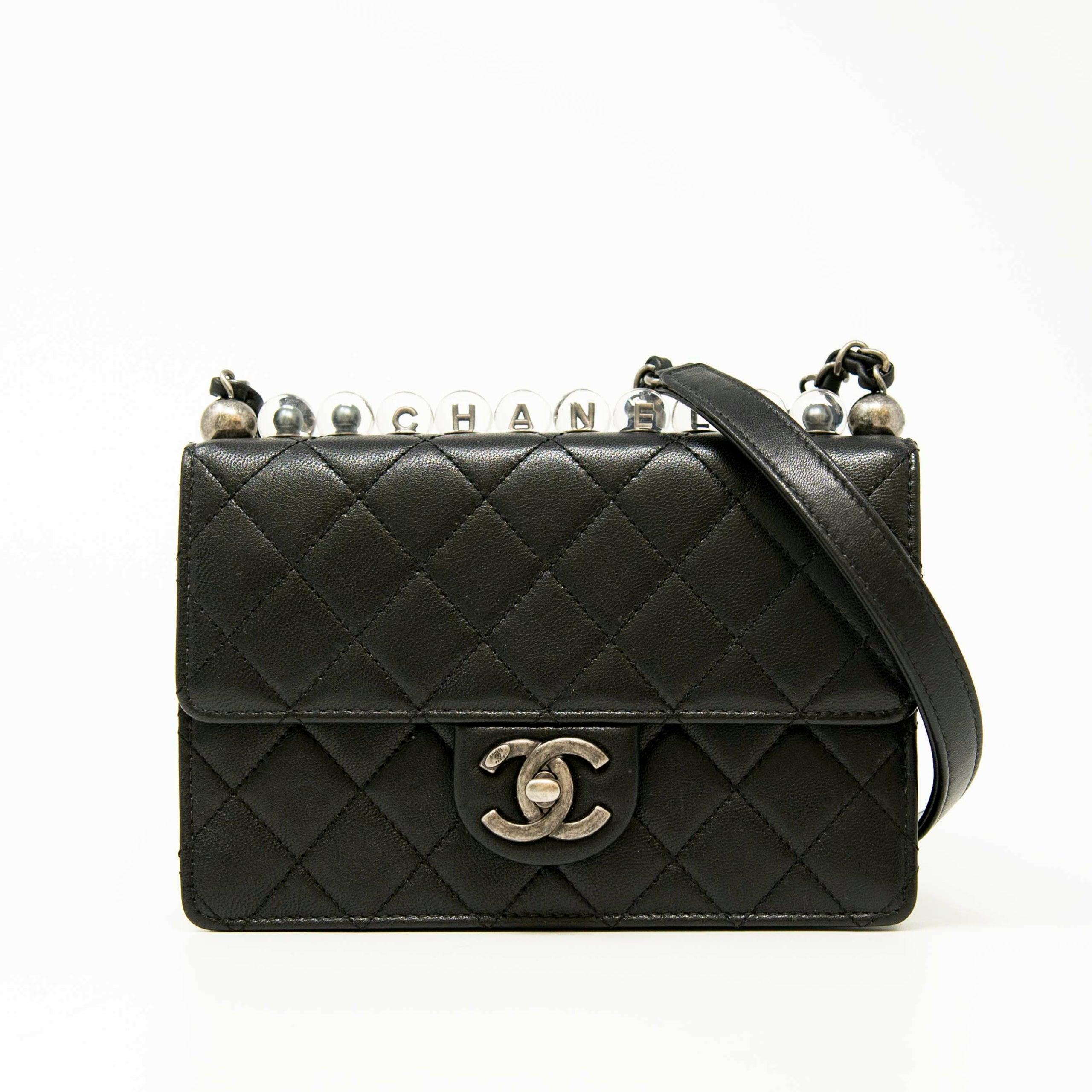 Chanel Black Lambskin Quilted Bag with Pearl CC Logo - Luxury Crossbody Flap Purse for Women, Perfect for Evening Parties & Date Nights