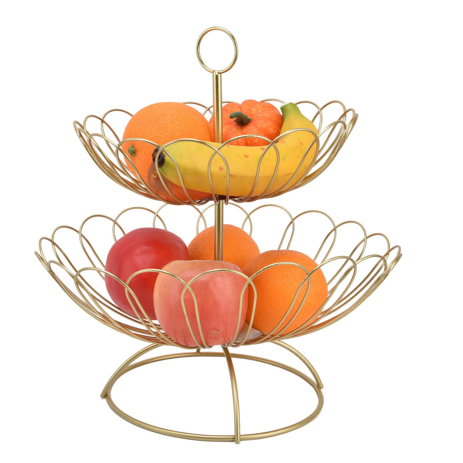 2-Tier Geometric Fruit Bowl - Modern Nordic Style Detachable Gold Fruit Basket for Kitchen, Living Room, Wedding & Home Decor | Perfect for Displaying Fruits, Snacks or as Decorative Centerpiece
