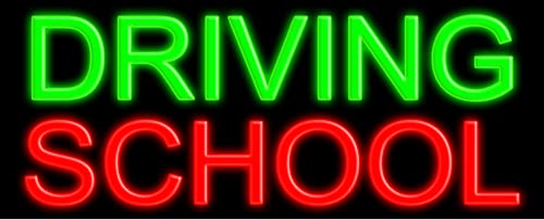 Vintage Driving School Glass Neon Sign #10541 – Handmade in USA | Perfect for Bar, Man Cave, Garage & Retro Decor