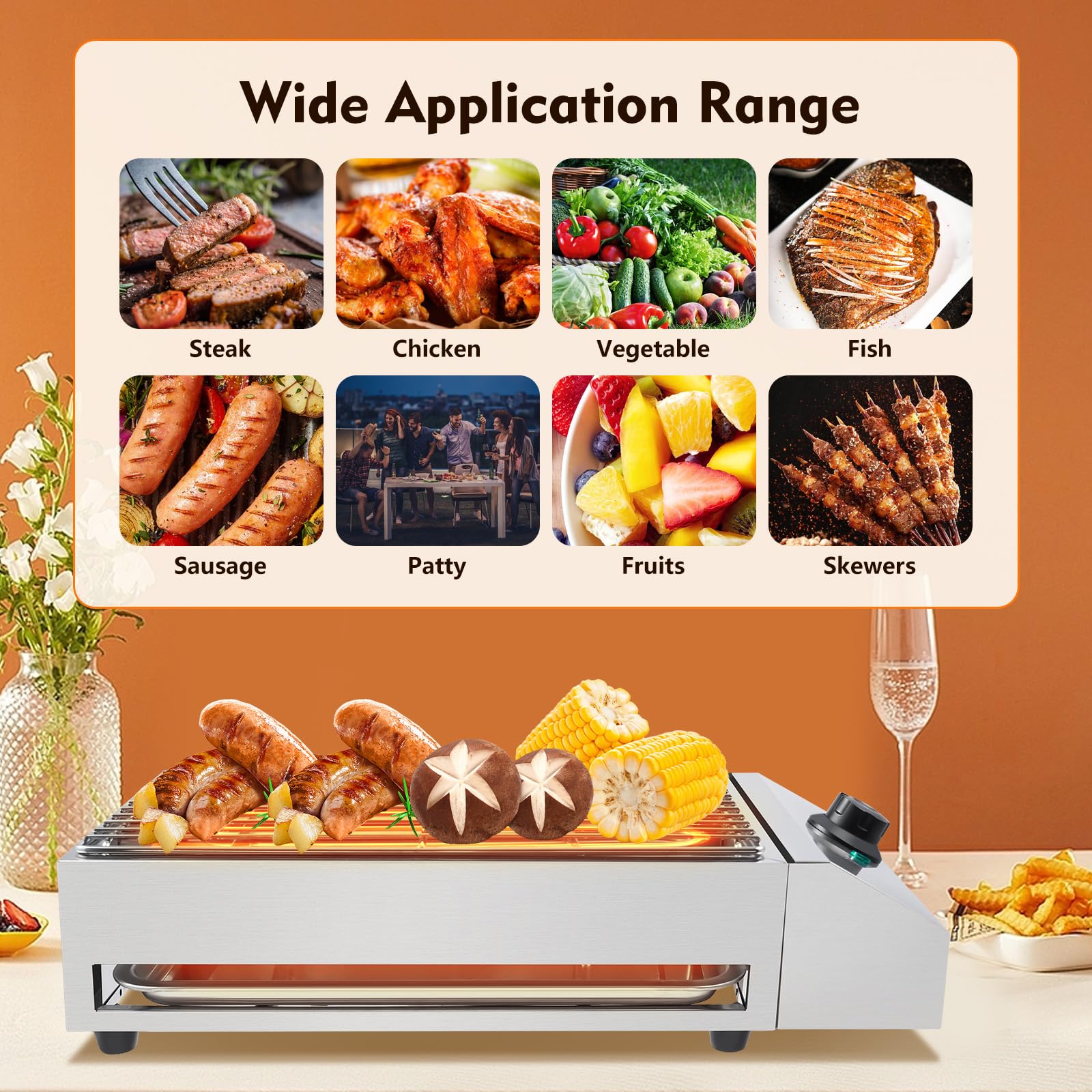 1800W Electric BBQ Griddle Grill - Portable Indoor/Outdoor Flat Top Grill for Raclette, Hibachi & Small Barbecues | Perfect for Family Dinners, Backyard Parties & Camping Trips