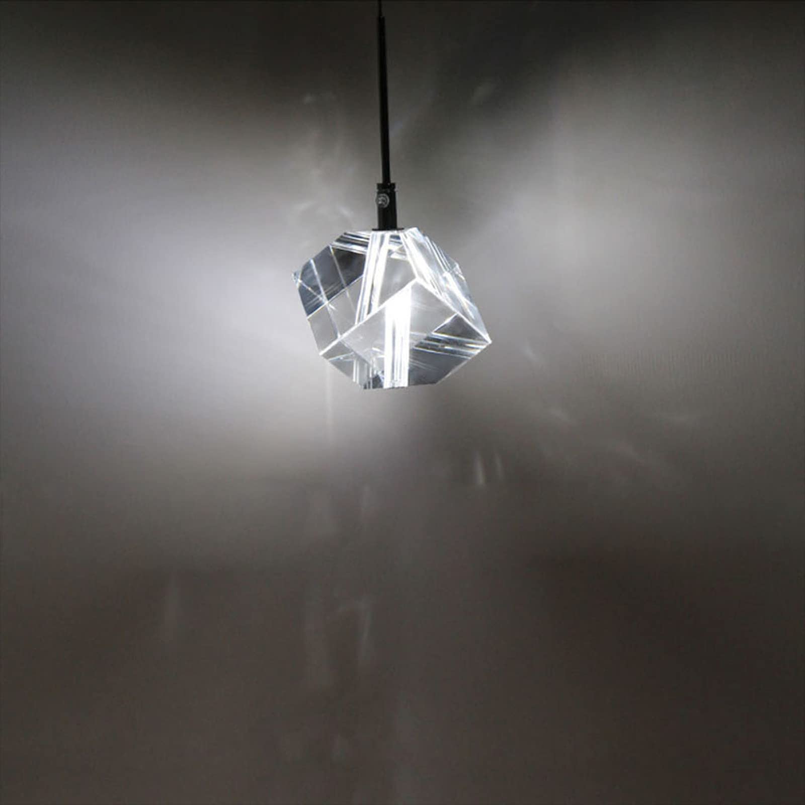 Crystal Pendant Light - Single Head Sparkling Ice Cube Chandelier with Modern LED Bulb (2W Cold White) | Elegant Lighting for Living Room, Bedroom & Dining Room | Perfect for Home Decor, Romantic Dinners & Interior Design