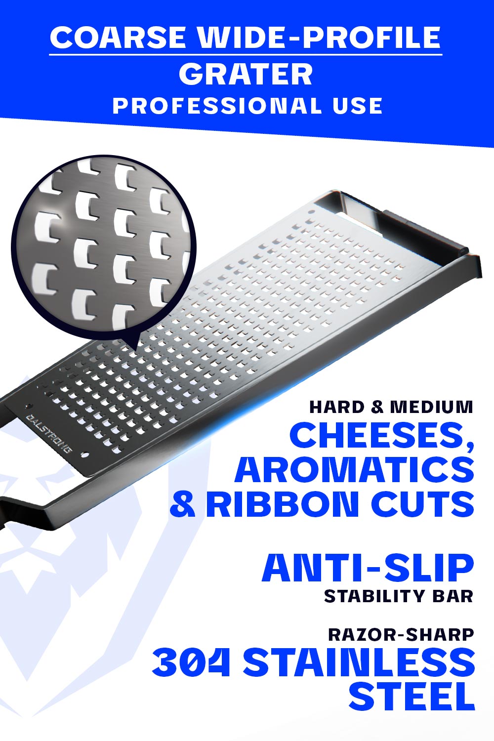Premium Stainless Steel Wide Cheese Grater - Coarse Shredding for Hard Cheeses | Dalstrong Professional Kitchen Tool | Perfect for Pasta, Pizza & Salad Toppings