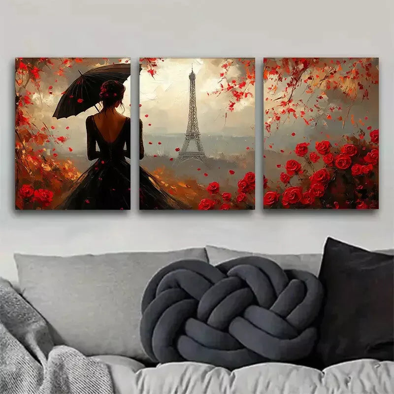 3-Piece Romantic Eiffel Tower Silhouette Wall Art Set - Framed Canvas 50x70cm | High Quality Print | 100% Australian Made | Ready to Hang | Perfect for Living Room, Bedroom & Office Decor