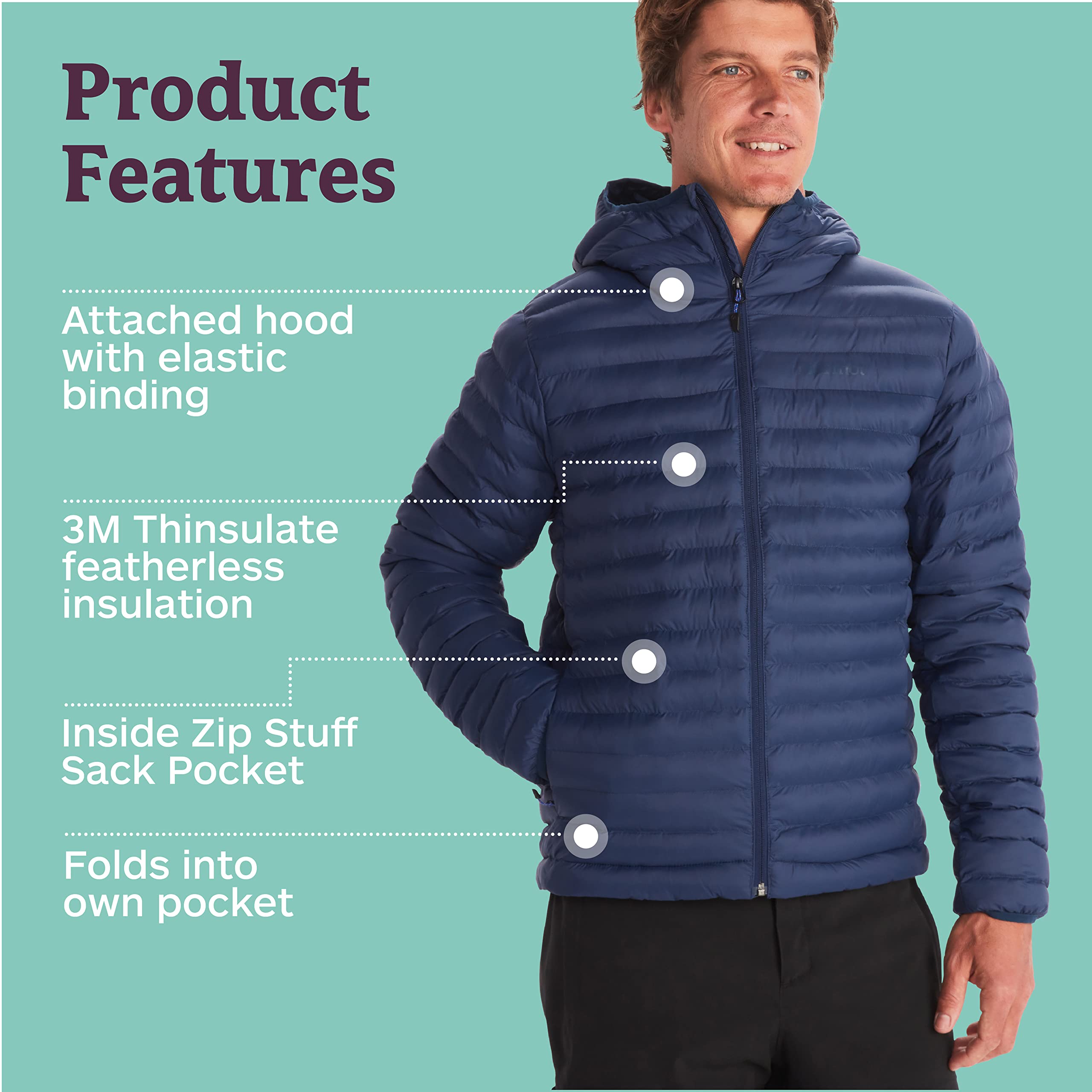MARMOT Men's Echo Featherless Hoody - Lightweight Down-Alternative Puffer Jacket with Hood for Outdoor Hiking, Camping & Winter Travel | Water-Resistant Insulated Coat