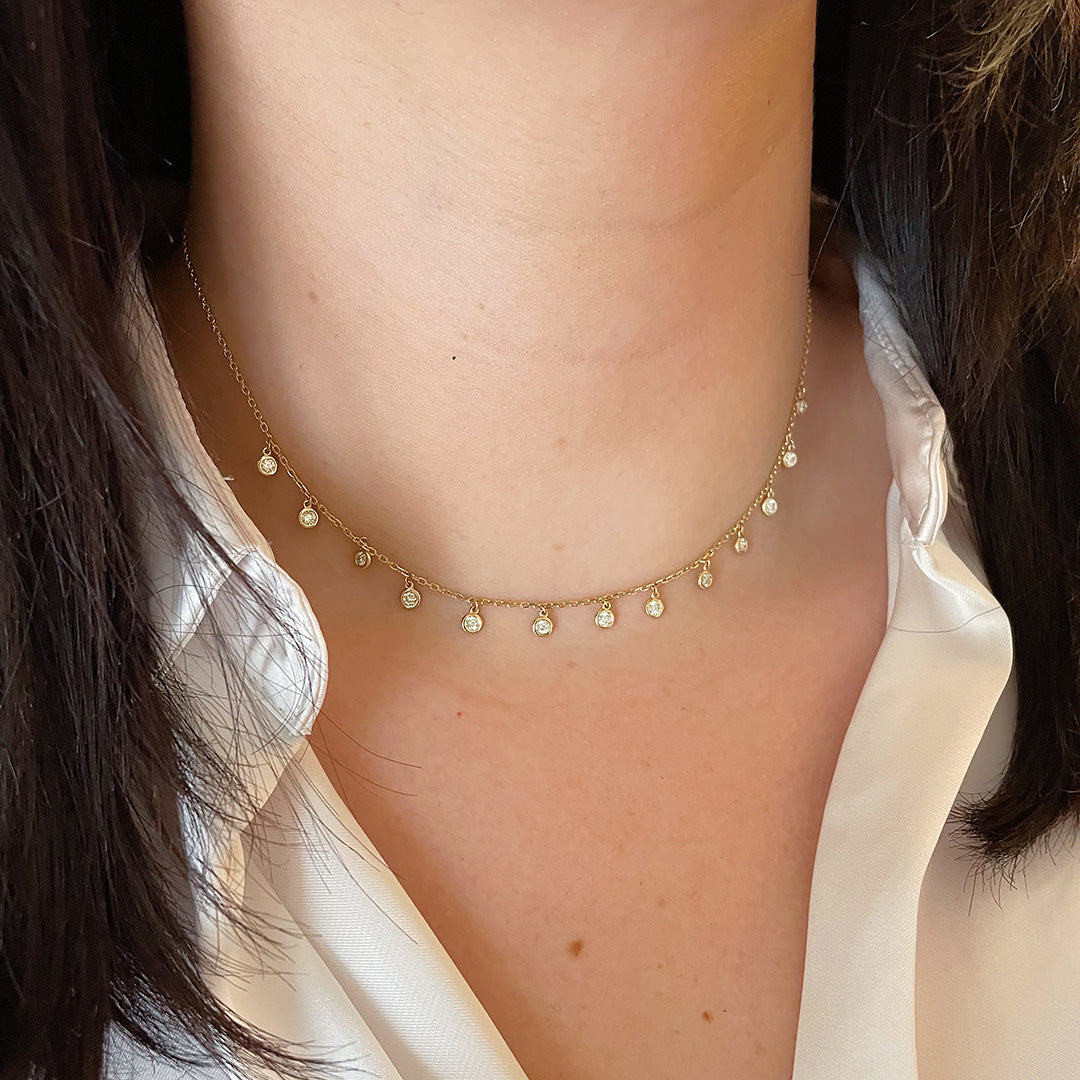 0.75 Carat Diamond Bezel Drop Station Necklace in 14K Yellow Gold - Elegant Jewelry for Women, Perfect for Weddings, Parties & Special Occasions