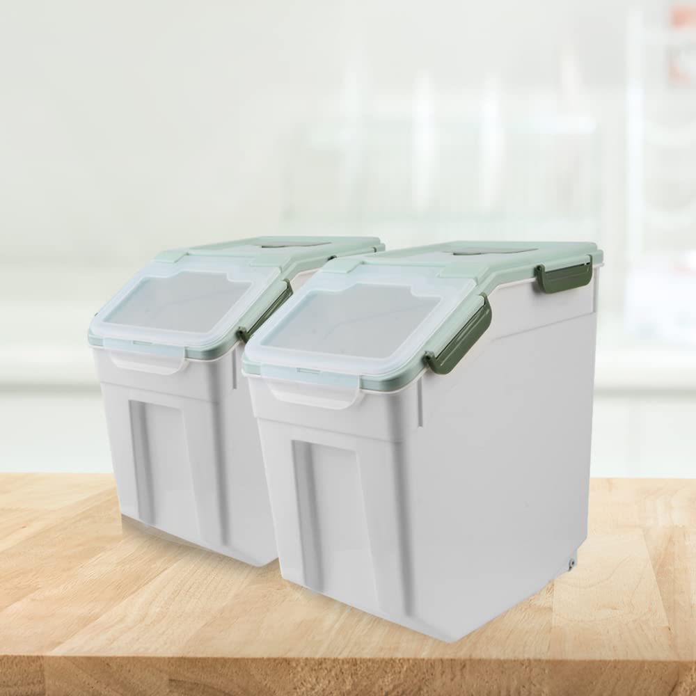25lb Large Airtight Flour Storage Container with Wheels - 4 Pack BPA-Free Food Storage Bins with Seal Locking Lid & Measuring Scoop - Perfect for Flour, Rice, Grains, Baking Supplies & Bulk Food Storage (Green)