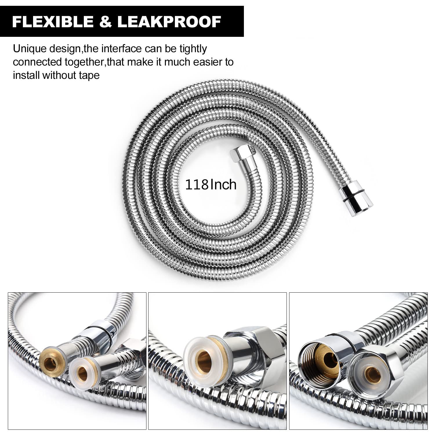 Extra Long 118 Inch Shower Hose - Brushed Chrome Handheld Shower Head Hose with Brass Insert & Nut - Lightweight & Flexible for Bathroom, RV, and Mobile Home Use