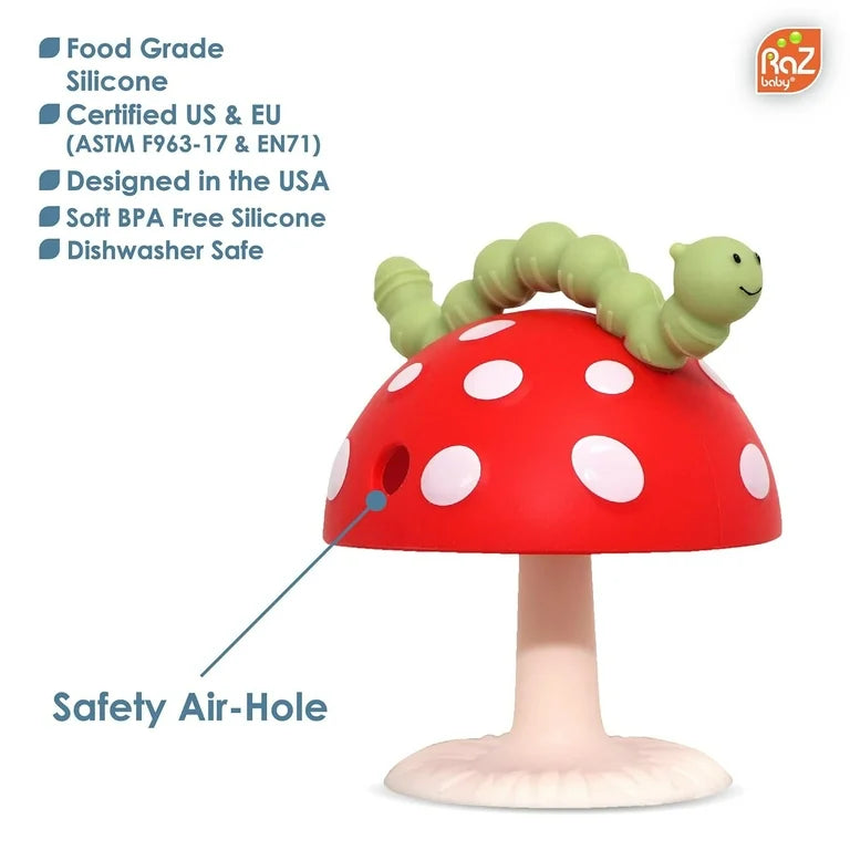 Organic Mushroom Teether for Babies - Soft Silicone Teething Toy for Infants & Toddlers - Safe & BPA-Free - Perfect for Soothing Sore Gums at Home or On-The-Go