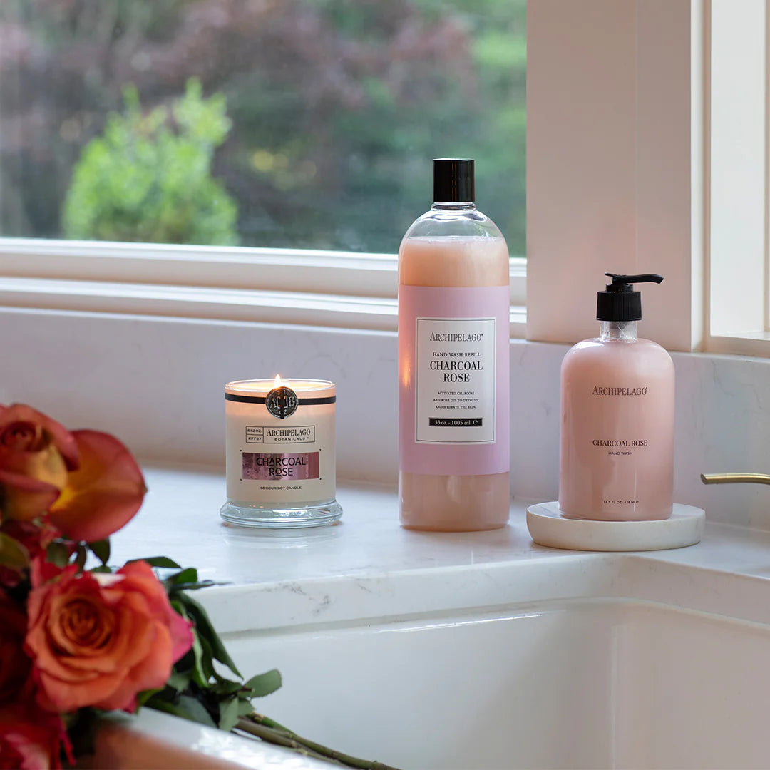 Archipelago Botanicals Charcoal Rose Scented Candle - Luxury Home Fragrance for Relaxation, Spa & Romantic Ambiance