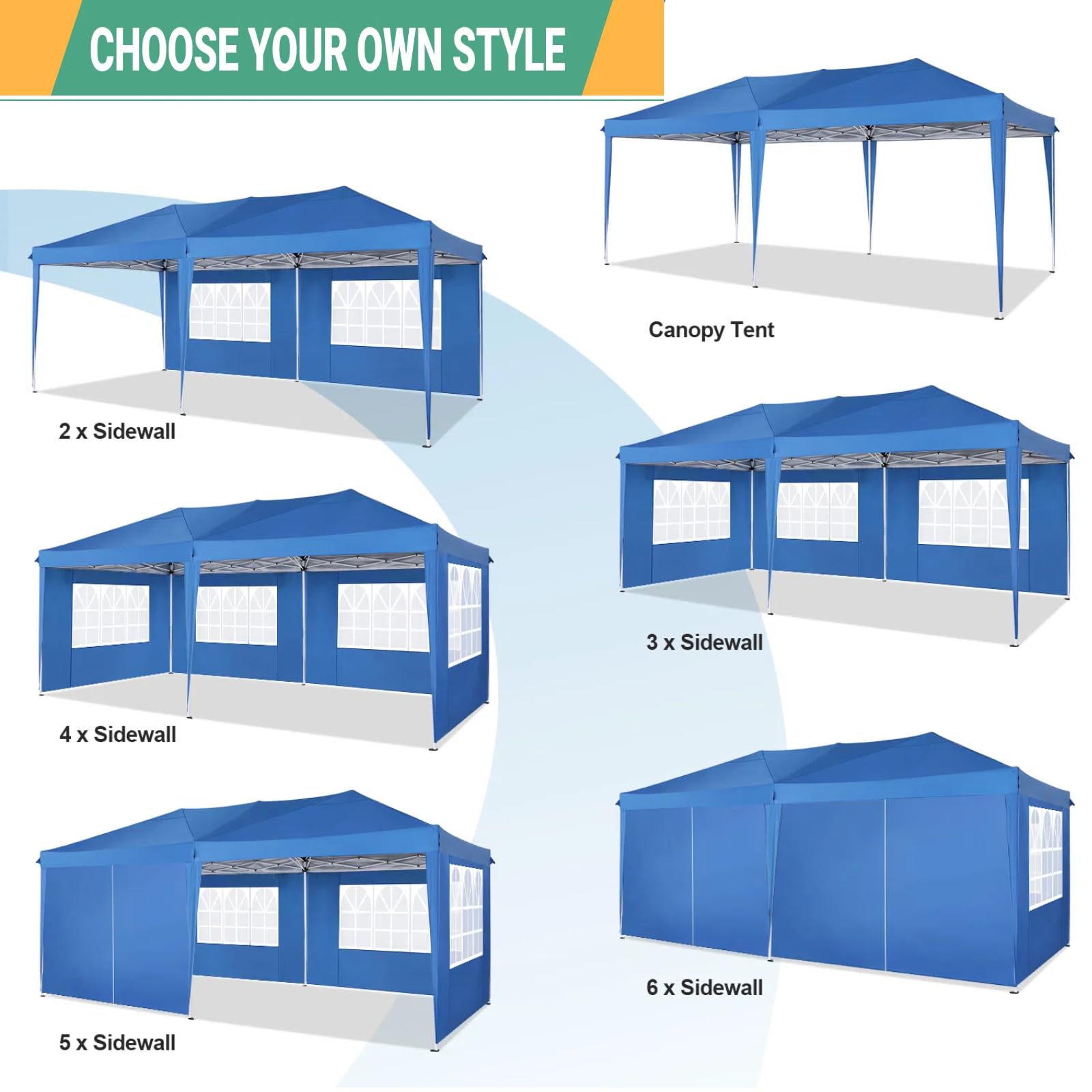 COBIZI 10x20 Pop Up Canopy Tent with 6 Sidewalls - Waterproof Outdoor Event Shelter, Instant Gazebo Sun Shade for Parties, Beach, Camping & Commercial Use | Portable Blue 10x20 Canopy Tent | Perfect for Backyard BBQs, Farmers Markets & Tailgating