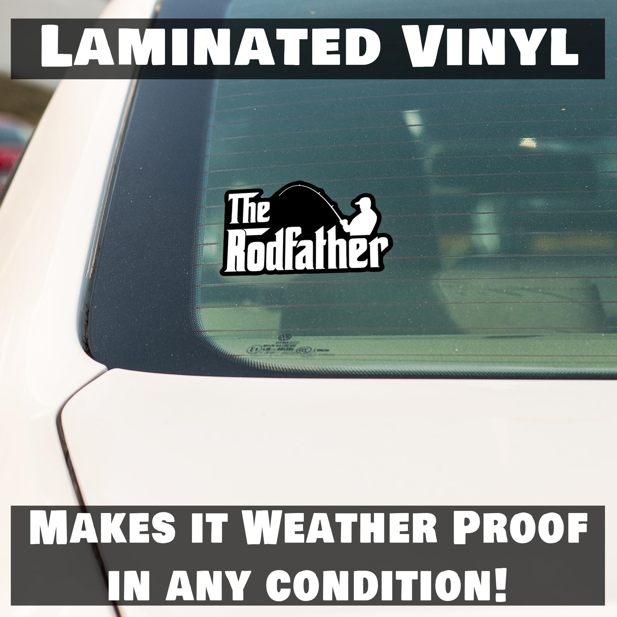 Fishing Rodfather Vinyl Decal Sticker - Waterproof Car Truck Wall Van Window Laptop Decal - 5.5 x 3.1 Inches White Sticker - KCD1834 - Perfect for Outdoor Enthusiasts & Vehicle Customization