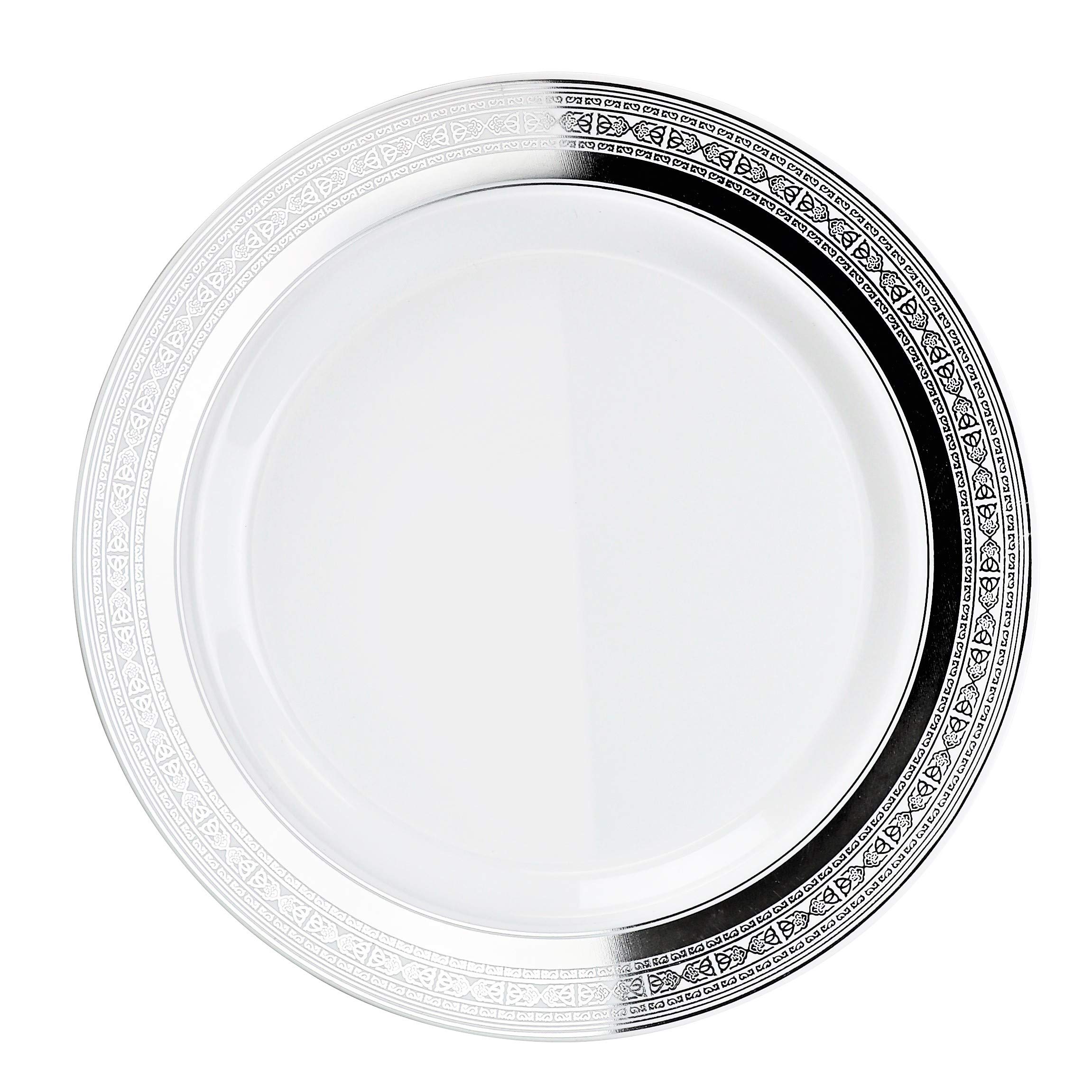 60-Pack Heavyweight Disposable Plastic Plates for Weddings & Parties - 6.25'' Elegant White & Silver Dessert/Bread Plates - Perfect for Formal Events, Bridal Showers & Birthday Celebrations