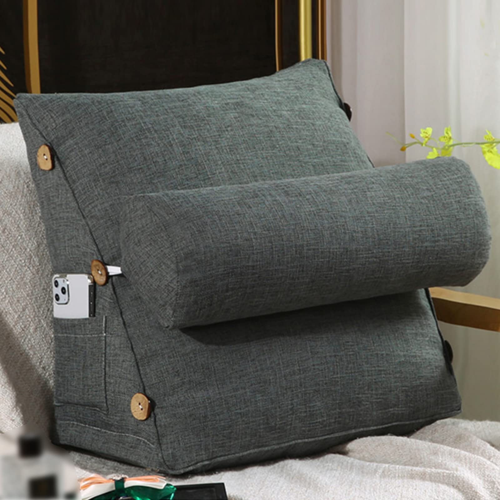 HBOY Adjustable Bed Wedge Pillow for Sleeping, Reading & Back Support - 50x60cm Triangular Bedrest with Removable Grey Cover | Ideal for Neck Pain Relief, Post-Surgery Recovery & Comfortable Lounging