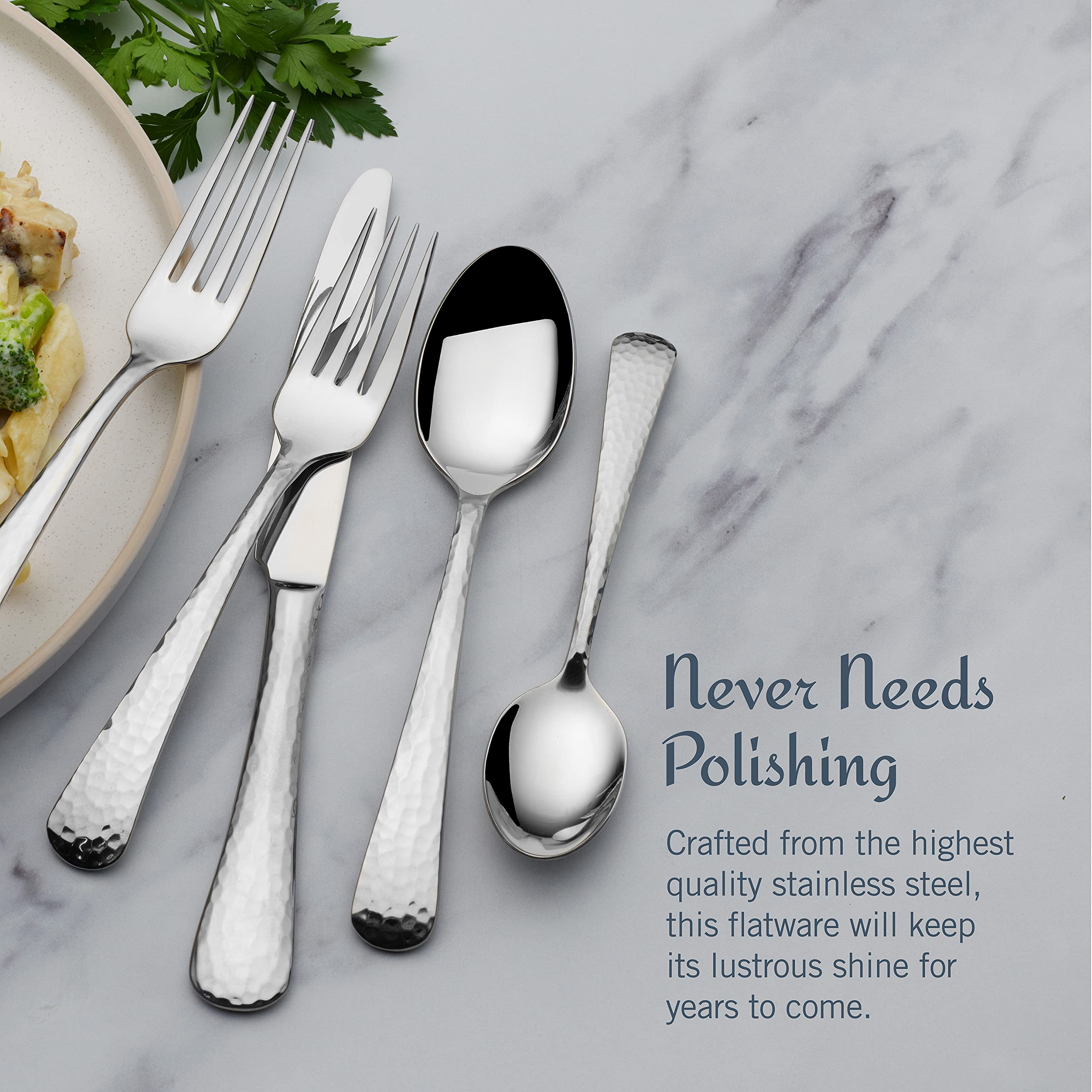 Premium Mikasa Opulent Mirror 75-Piece Flatware Set for 12 - 18/10 Stainless Steel Silverware with Serving Utensils - Elegant Dining Set for Formal Dinners, Weddings & Holiday Entertaining
