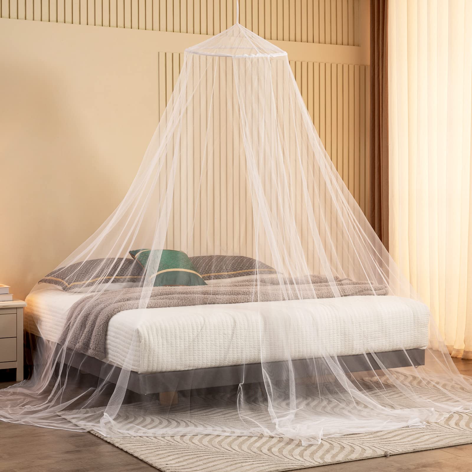 Obrecis White Mosquito Net Bed Canopy for Girls - Princess Style Bed Tent with Hanging Curtains for Twin, Full, Queen & King Size Beds | Perfect for Bedroom Decor, Kids Room & Outdoor Camping Protection