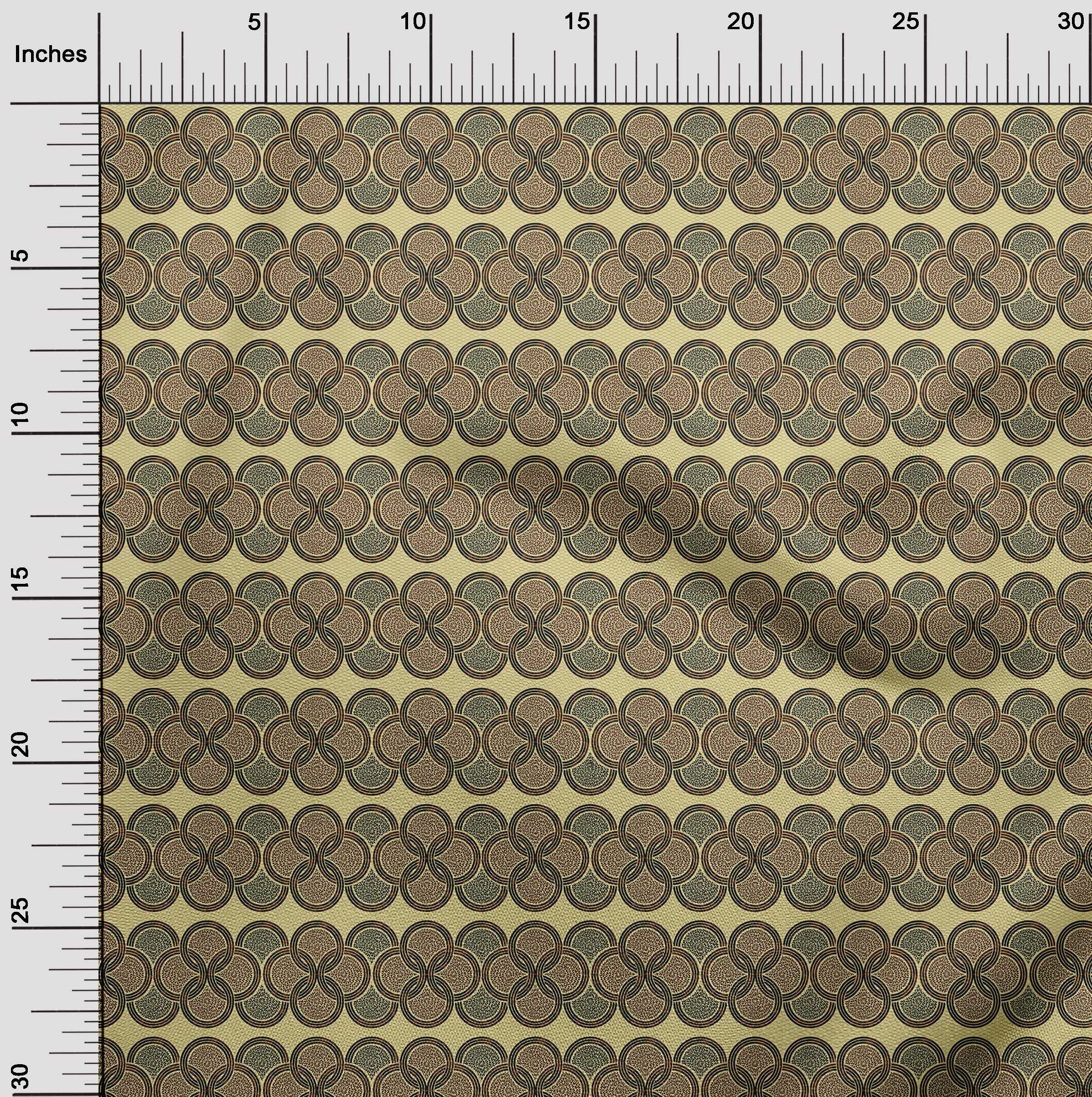 oneOone Polyester Spandex Beige Fabric - 56 Inch Wide Printed DIY Sewing Material for Clothing & Crafts | Asian Block Design, Soft Stretch Fabric by The Yard | Perfect for Dresses, Skirts & Home Decor Projects