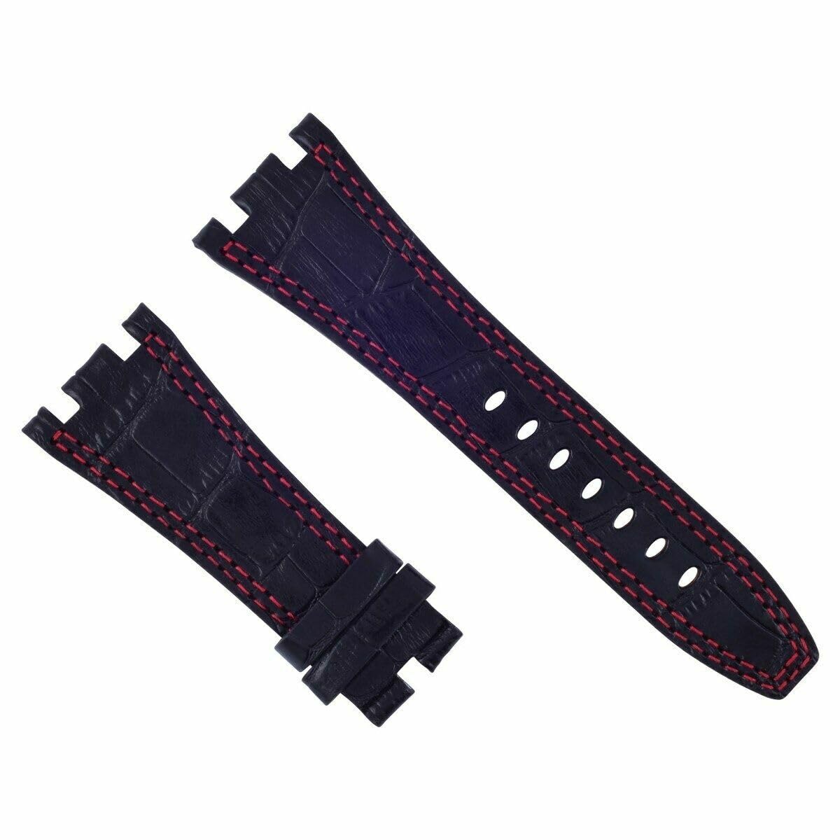 28mm Genuine Leather Watch Band Strap for Audemars Piguet Royal Oak - Black with Red Stitching | Replacement Watch Strap for Men & Women | Perfect for Business, Casual & Formal Occasions