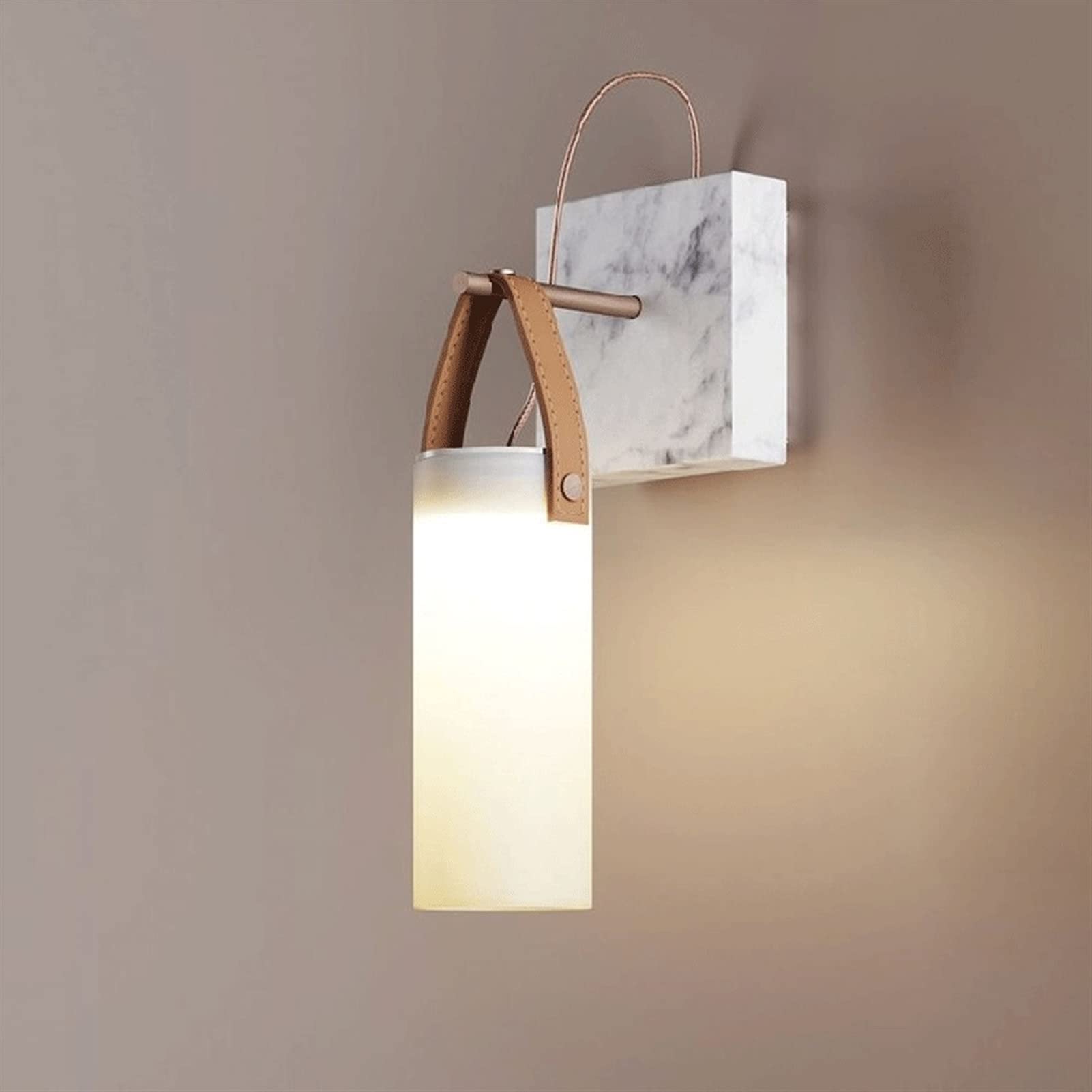 Energy Efficient A+++ LED Glass Wall Sconce with Marble Base - Modern White Lighting Fixture for Bedroom, Living Room, Hallway & Corridor | Dimmable Ambient Light for Home Decor & Cozy Atmosphere