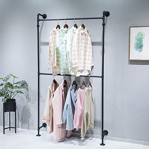 Industrial Pipe Clothes Rack - Heavy Duty Wall Mounted Garment Hanger Bar with Black Iron Finish, Multi-Purpose Closet Organizer for Jackets, Coats, Towels & Storage (Black) - Perfect for Bedroom, Laundry Room & Commercial Use