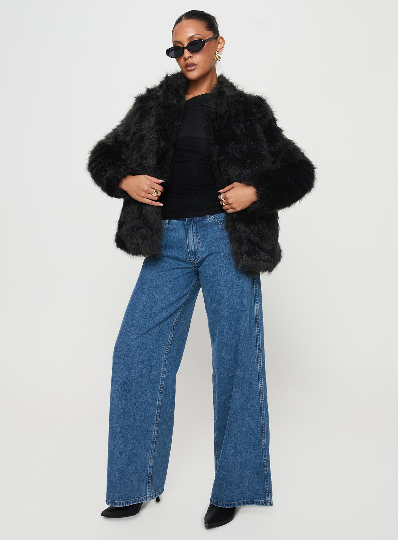 Bada Bing Faux Fur Jacket Women's Onyx Black Winter Coat - Stylish Warm Outerwear for Casual Outings & Evening Events