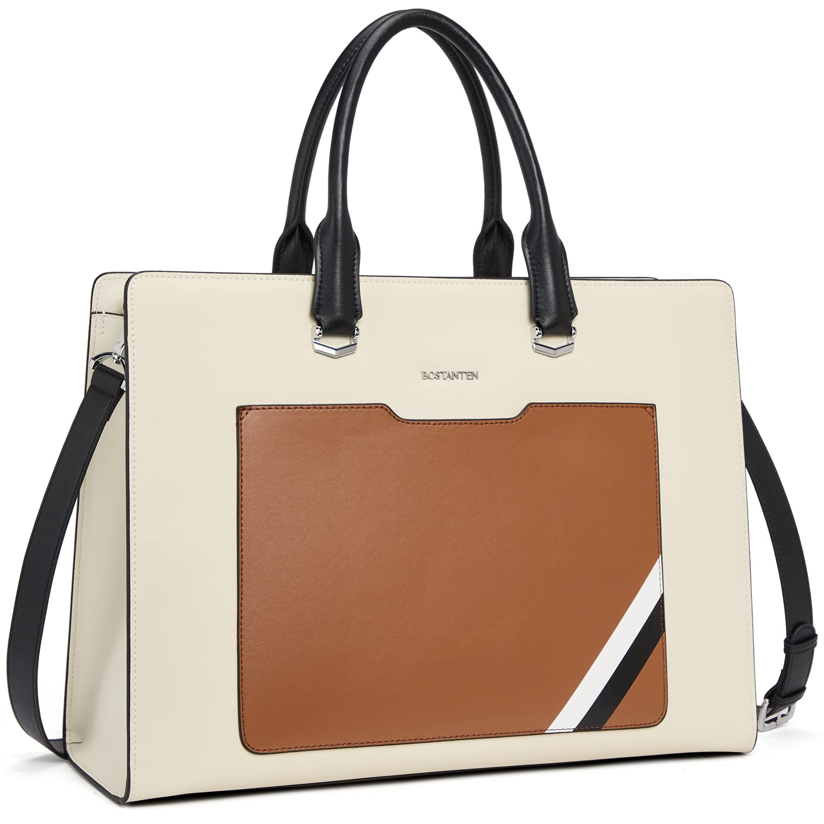 BOSTANTEN 15.6 Inch Genuine Leather Laptop Briefcase for Women - Professional Work Tote Bag with Shoulder Strap - Perfect for Business, Office & Travel Use
