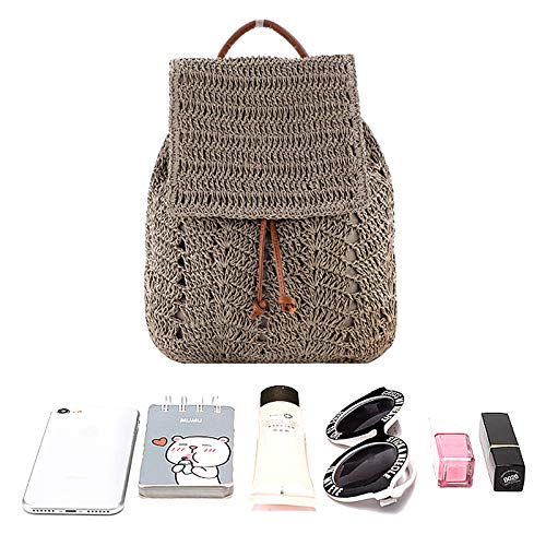 Stylish Women's Mini Straw Travel Backpack - Woven Crossbody Shoulder Bag for Casual Outings & Beach Trips (Gray)