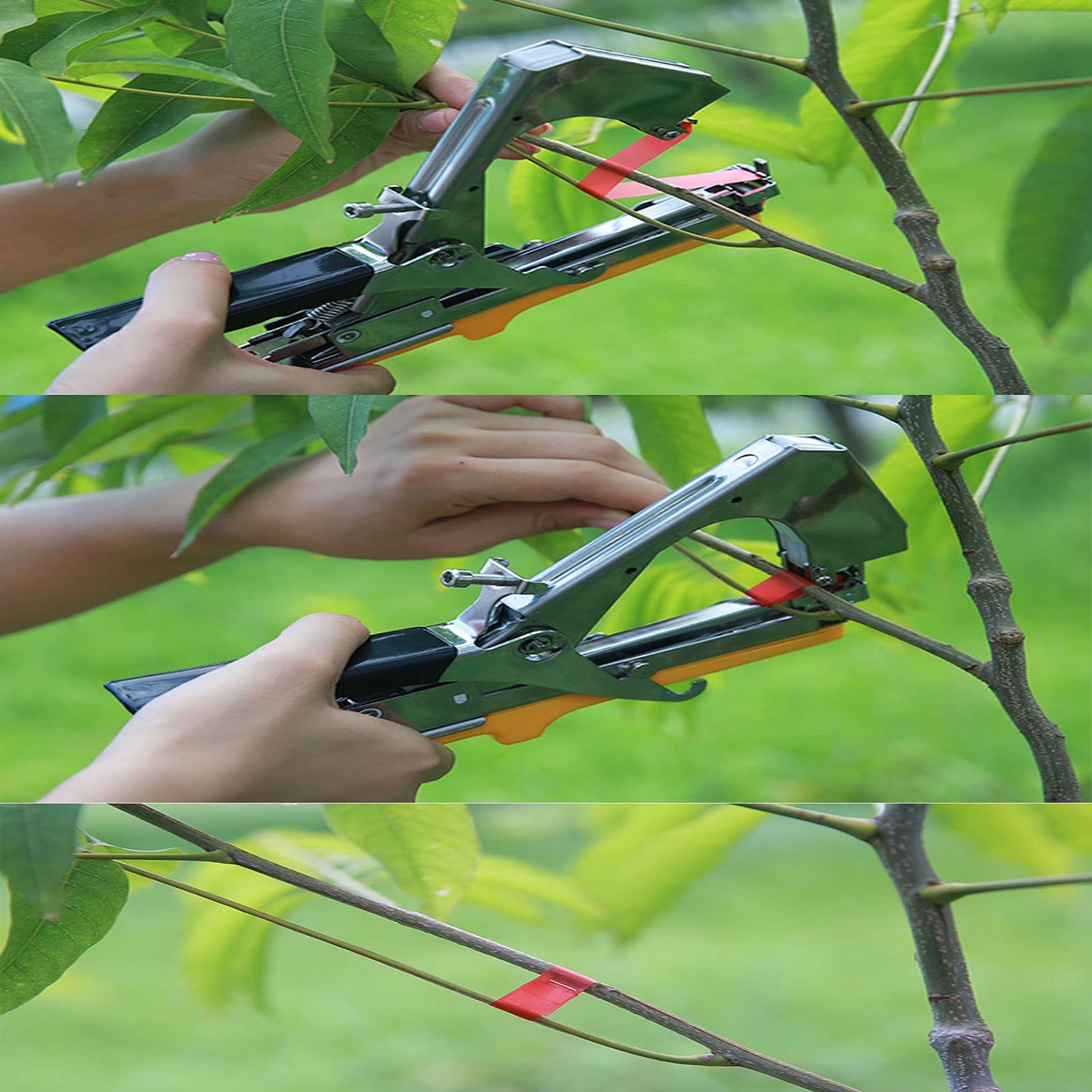 Green Garden Vine Tying Tape & Plant Tying Machine Kit with Tapes & Staples - Support for Grapes, Tomatoes, Vegetables, Fruits & Flowers - Perfect for Home Gardening, Vineyard Support & Plant Training