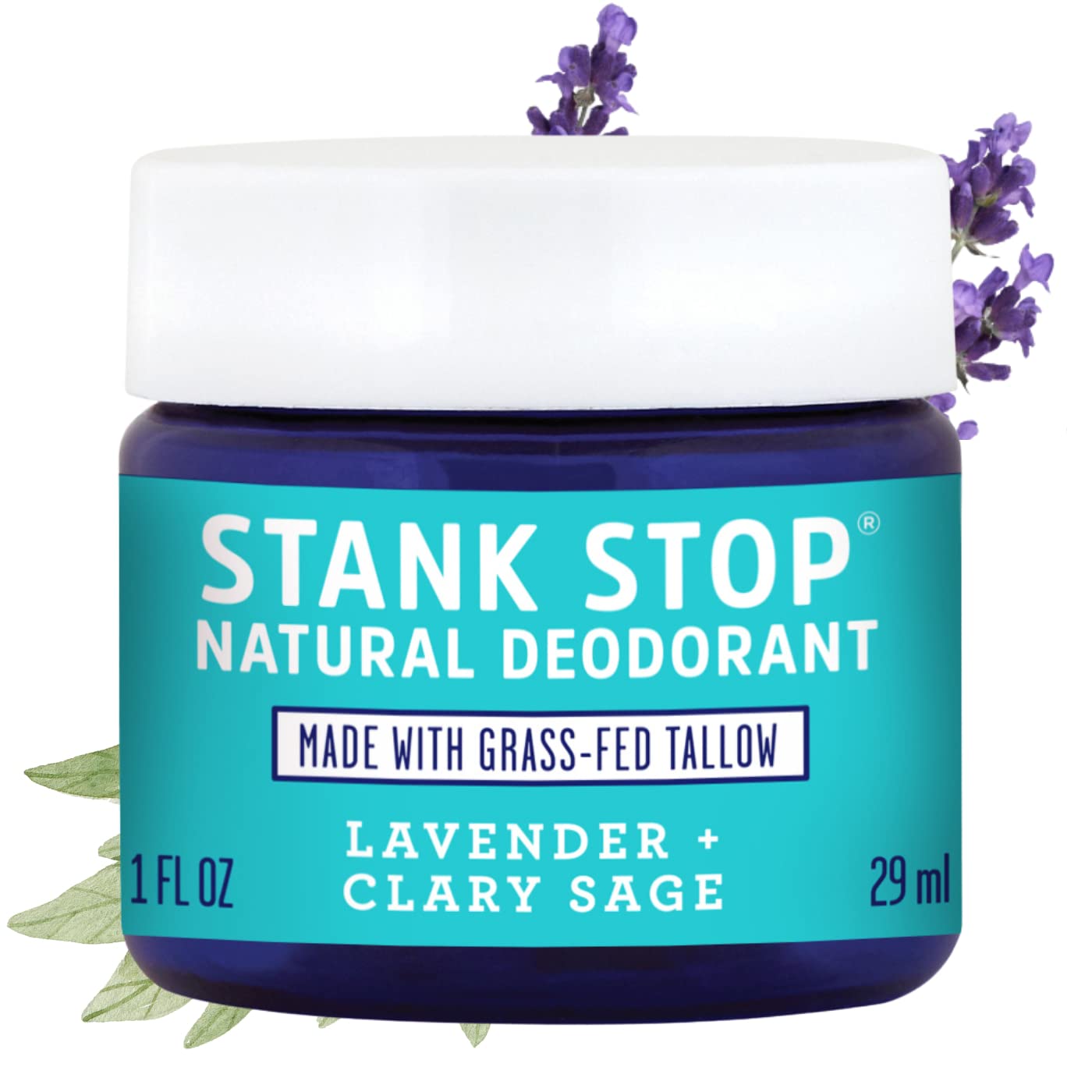 FATCO Stank Stop All Natural Deodorant Cream with Tallow & Organic Coconut Oil - Lavender Sage Scent, 1 oz Jar | Chemical-Free, Aluminum-Free Underarm Care for Women & Men | Perfect for Daily Use, Travel & Gym