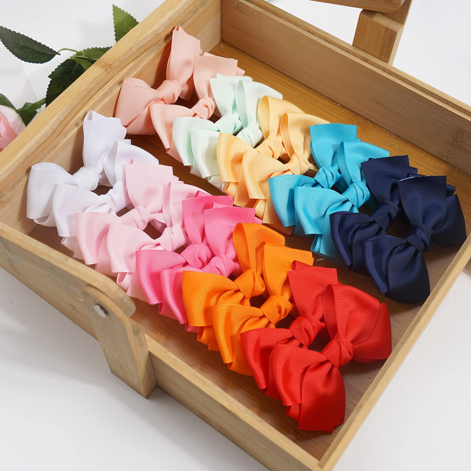 40pcs 4 Inch Grosgrain Ribbon Hair Bows for Girls - Toddler Baby Kids Teens Hair Clips with Alligator Clips - Perfect for School, Birthday Parties, and Daily Hair Accessories (20 Pairs)