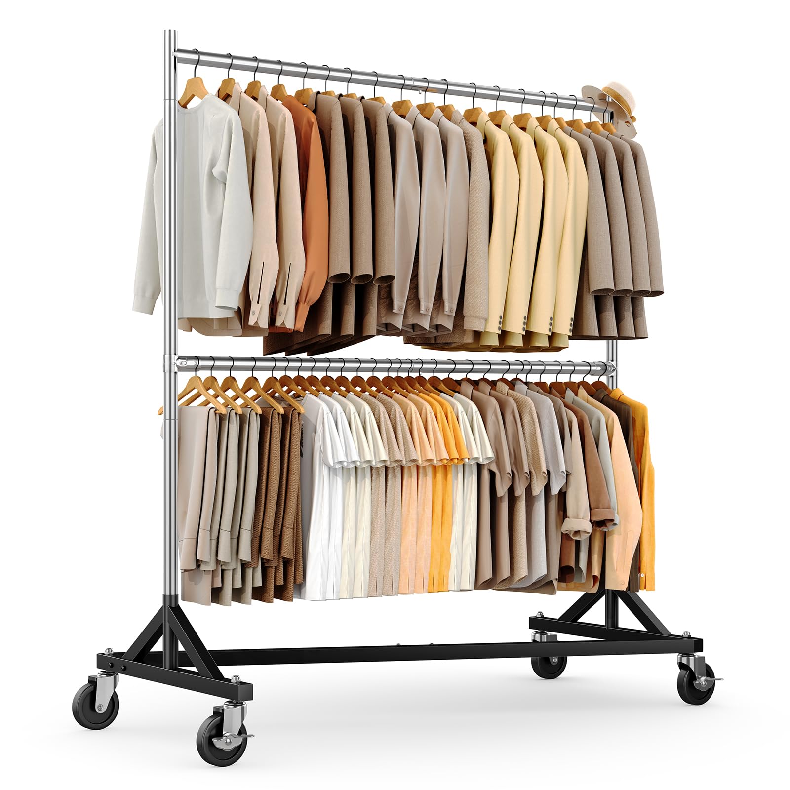 Heavy Duty Commercial Garment Rack - 550 lbs Capacity Rolling Z Rack with Wheels (22.8
