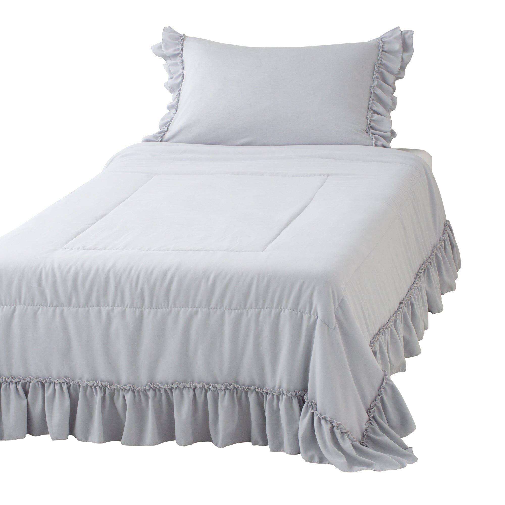 Fuwaro Cooling Quilt - Single Size Grey Frilled Bedspread for Summer | Lightweight Breathable Comforter for Hot Sleepers - Perfect for Bedroom, Guest Room & Dormitory